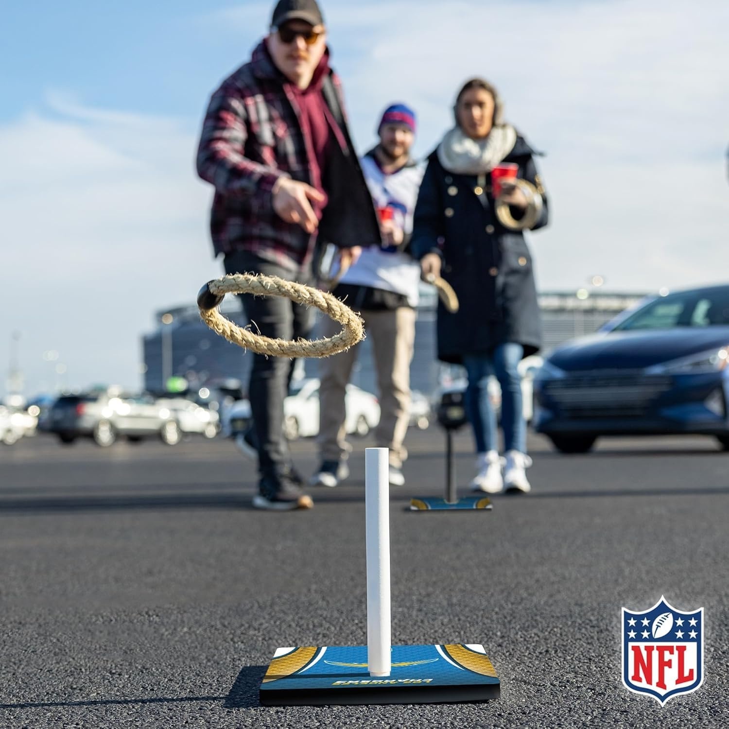 Solid Wood NFL Quoits Set with Direct Print HD Team Graphics – Tailgate Ring Toss Game – Great Gift for Any Football Fan  Ring Toss Family Outdoor Games for The Beach(Los Angeles Chargers)