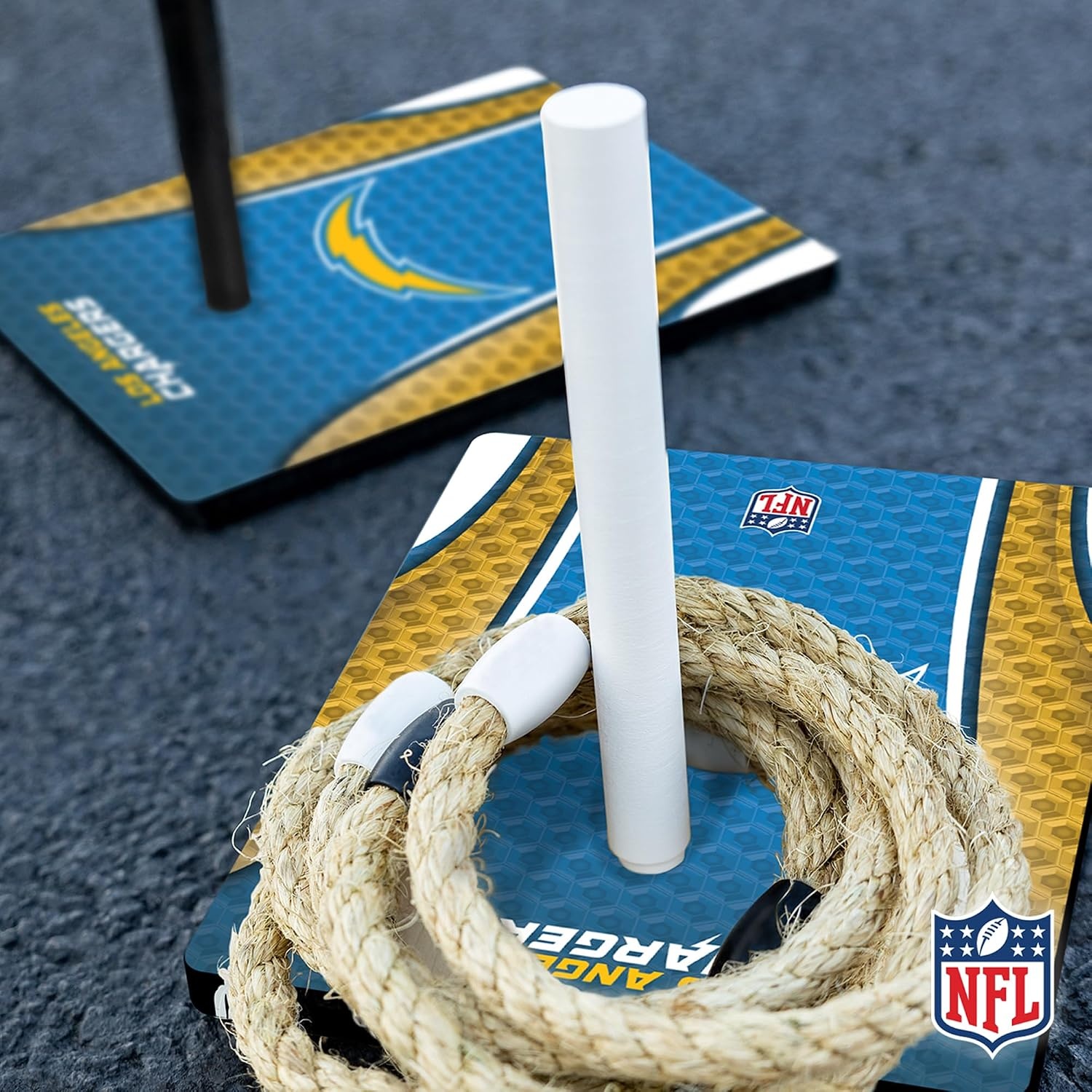 Solid Wood NFL Quoits Set with Direct Print HD Team Graphics – Tailgate Ring Toss Game – Great Gift for Any Football Fan  Ring Toss Family Outdoor Games for The Beach(Los Angeles Chargers)
