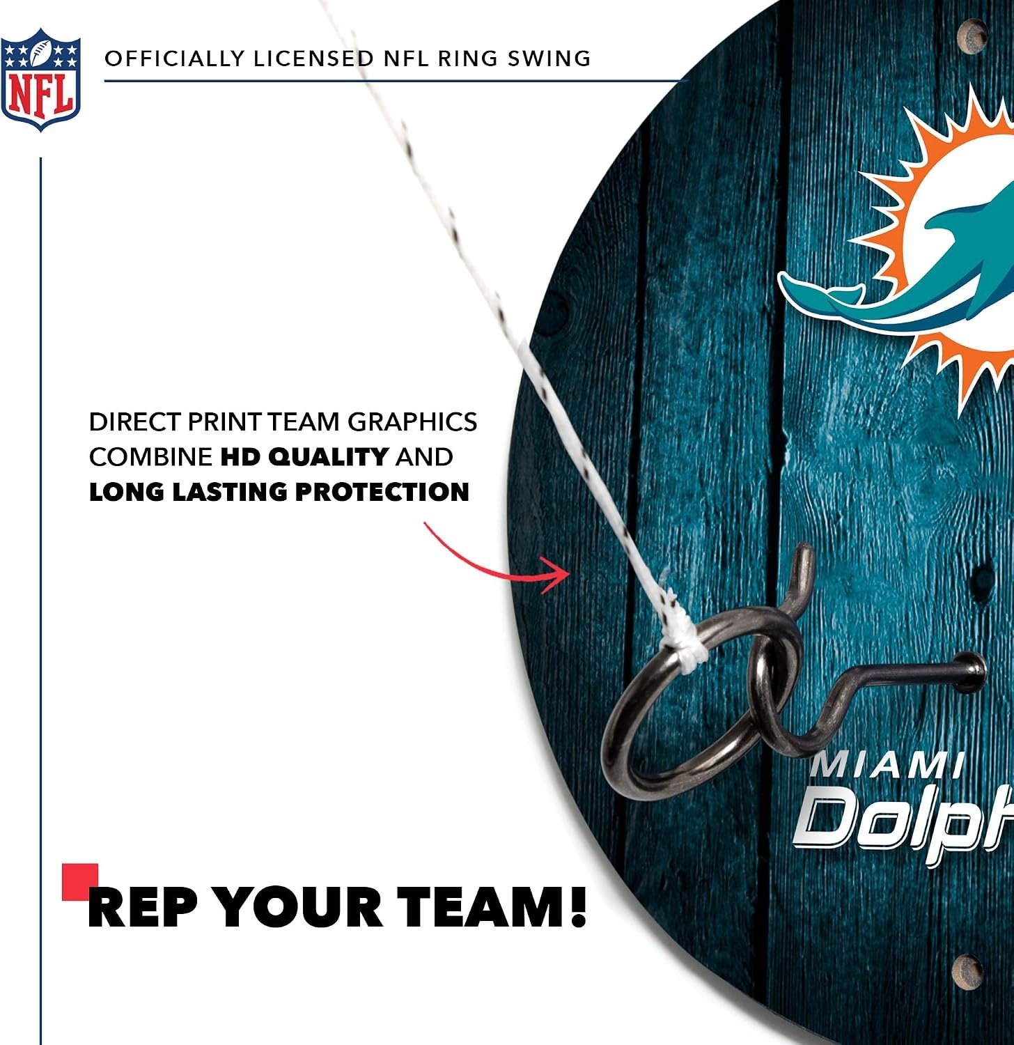 Solid Wood NFL Hook & Ring Toss Set with Direct Print HD Team Graphics – Easy Hang Hook and Ring Toss Target – Great Gift for Any Football Fan  Ring Toss Family Game for a Game Room(Miami Dolphins)