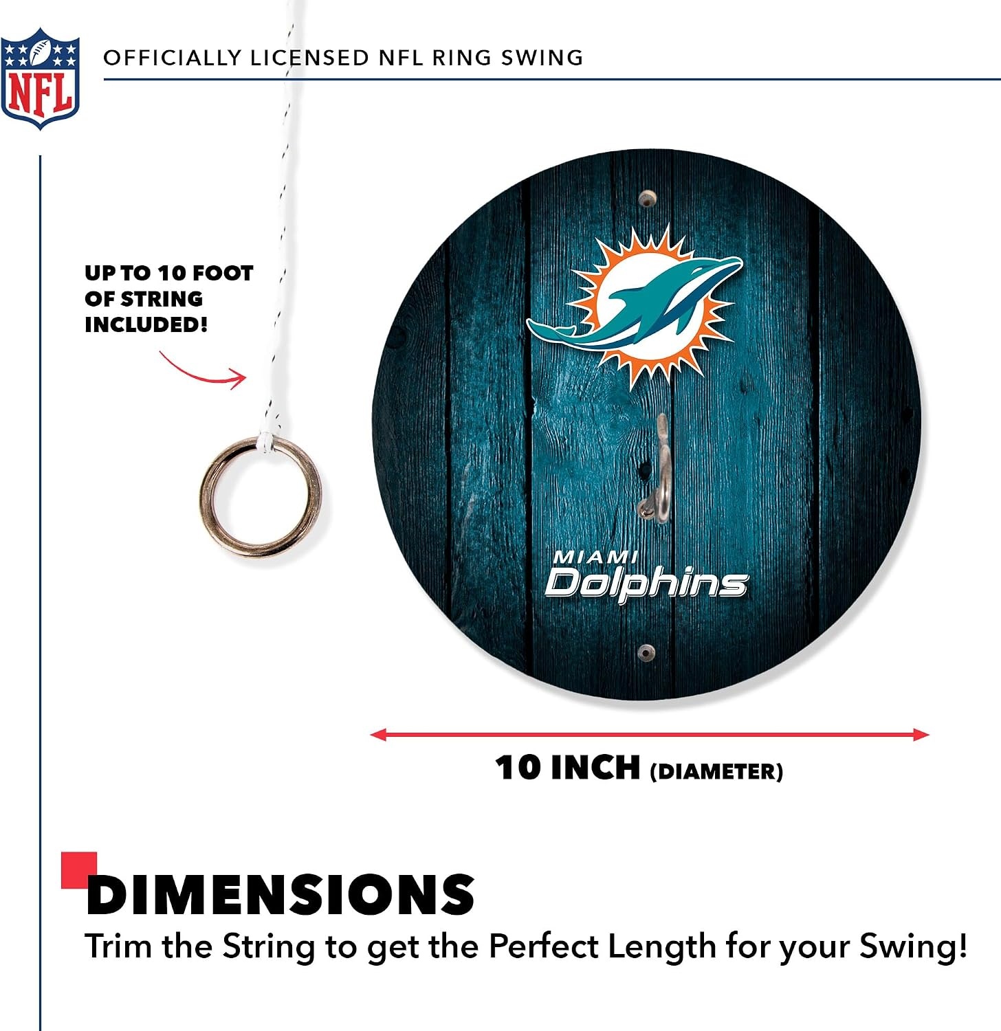 Solid Wood NFL Hook & Ring Toss Set with Direct Print HD Team Graphics – Easy Hang Hook and Ring Toss Target – Great Gift for Any Football Fan  Ring Toss Family Game for a Game Room(Miami Dolphins)