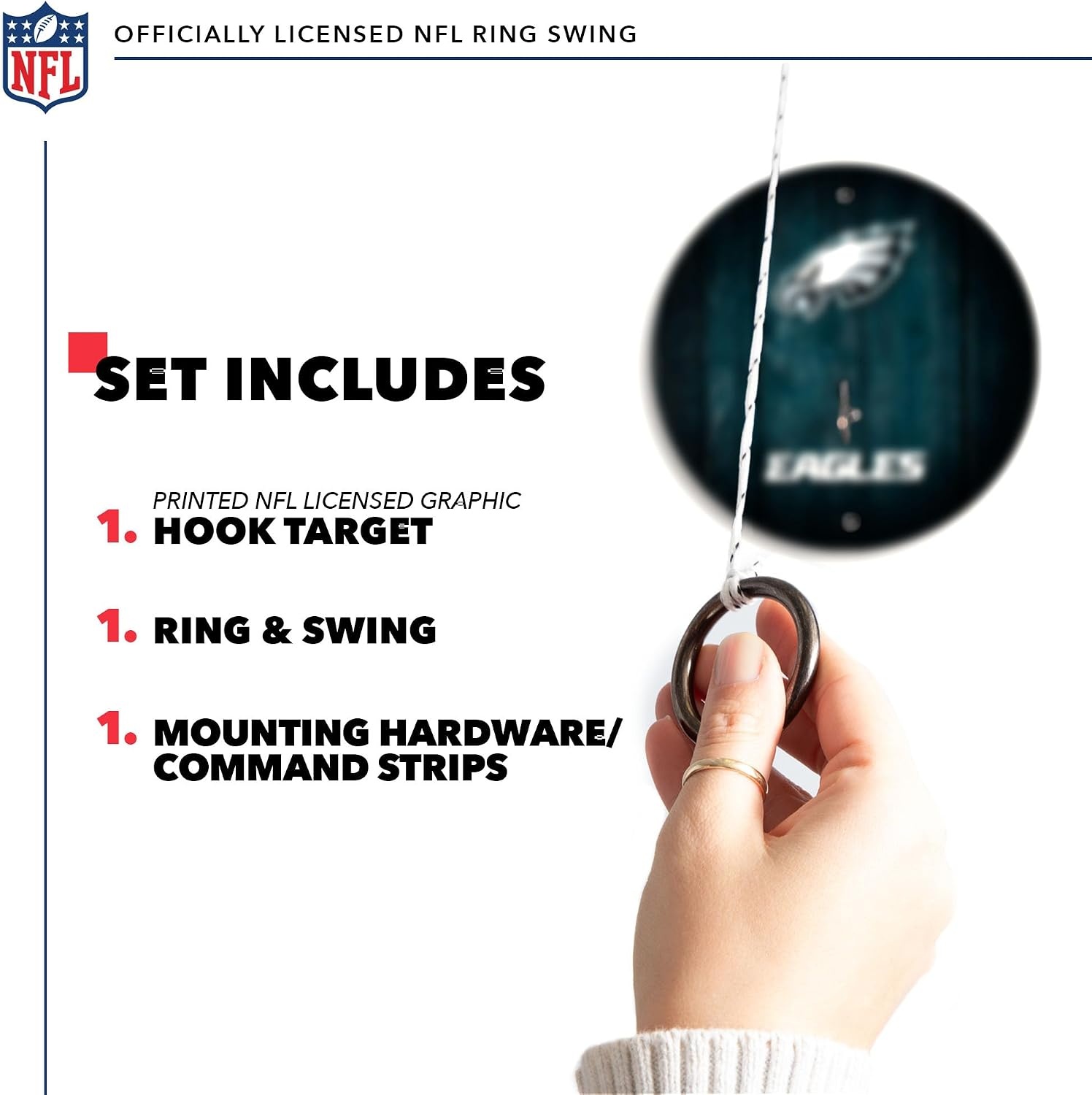 Solid Wood NFL Hook & Ring Toss Set with Direct Print HD Team Graphics – Easy Hang Hook and Ring Toss Target – Great Gift for Any Football Fan  Ring Toss Family Game for a Game Room(Philadelphia Eagles)