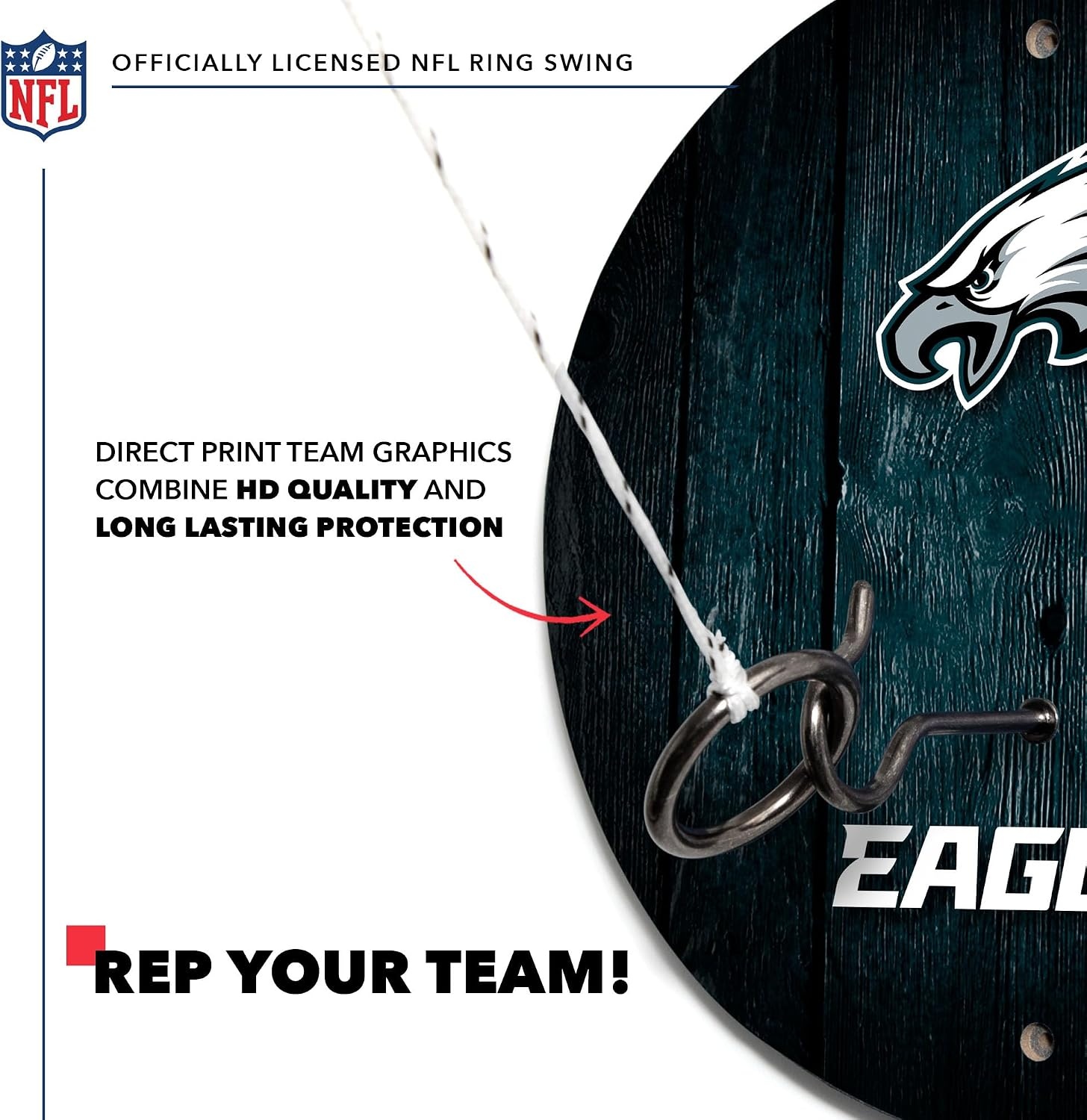 Solid Wood NFL Hook & Ring Toss Set with Direct Print HD Team Graphics – Easy Hang Hook and Ring Toss Target – Great Gift for Any Football Fan  Ring Toss Family Game for a Game Room(Philadelphia Eagles)