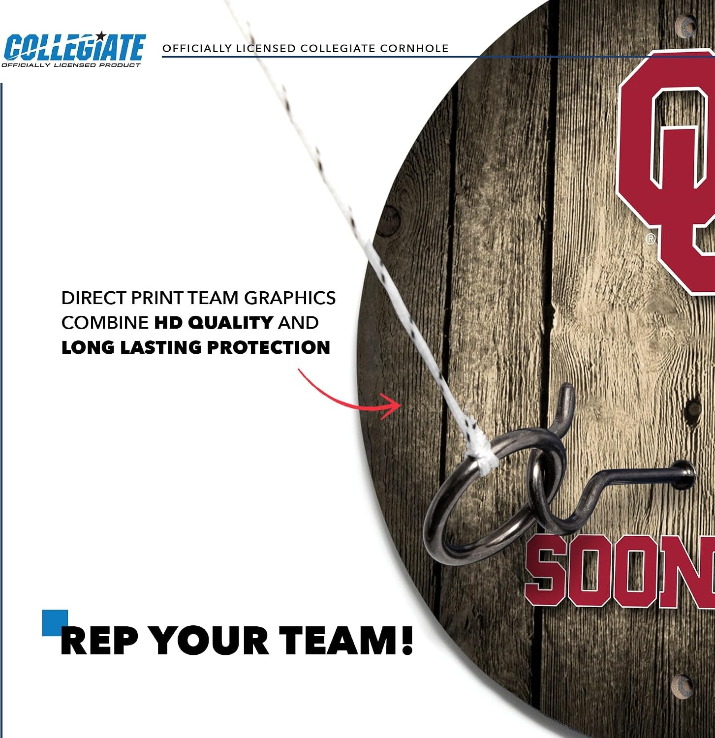 Wild Sports Solid Wood College Hook & Ring Toss Set with Direct Print HD Team Graphics – Easy Hang Hook and Ring Toss Target – Great Gift for Any NCAA Fan (Oklahoma Sooners)