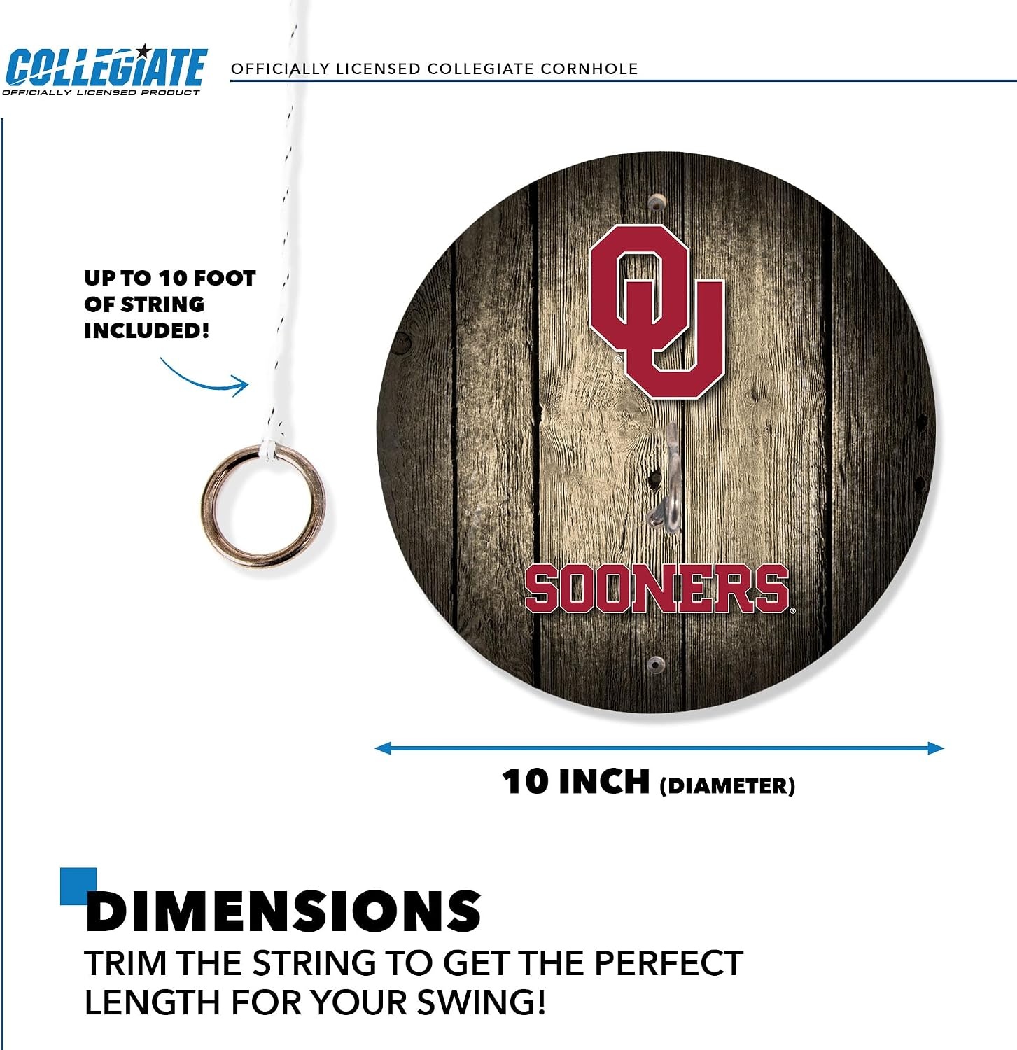 Wild Sports Solid Wood College Hook & Ring Toss Set with Direct Print HD Team Graphics – Easy Hang Hook and Ring Toss Target – Great Gift for Any NCAA Fan (Oklahoma Sooners)