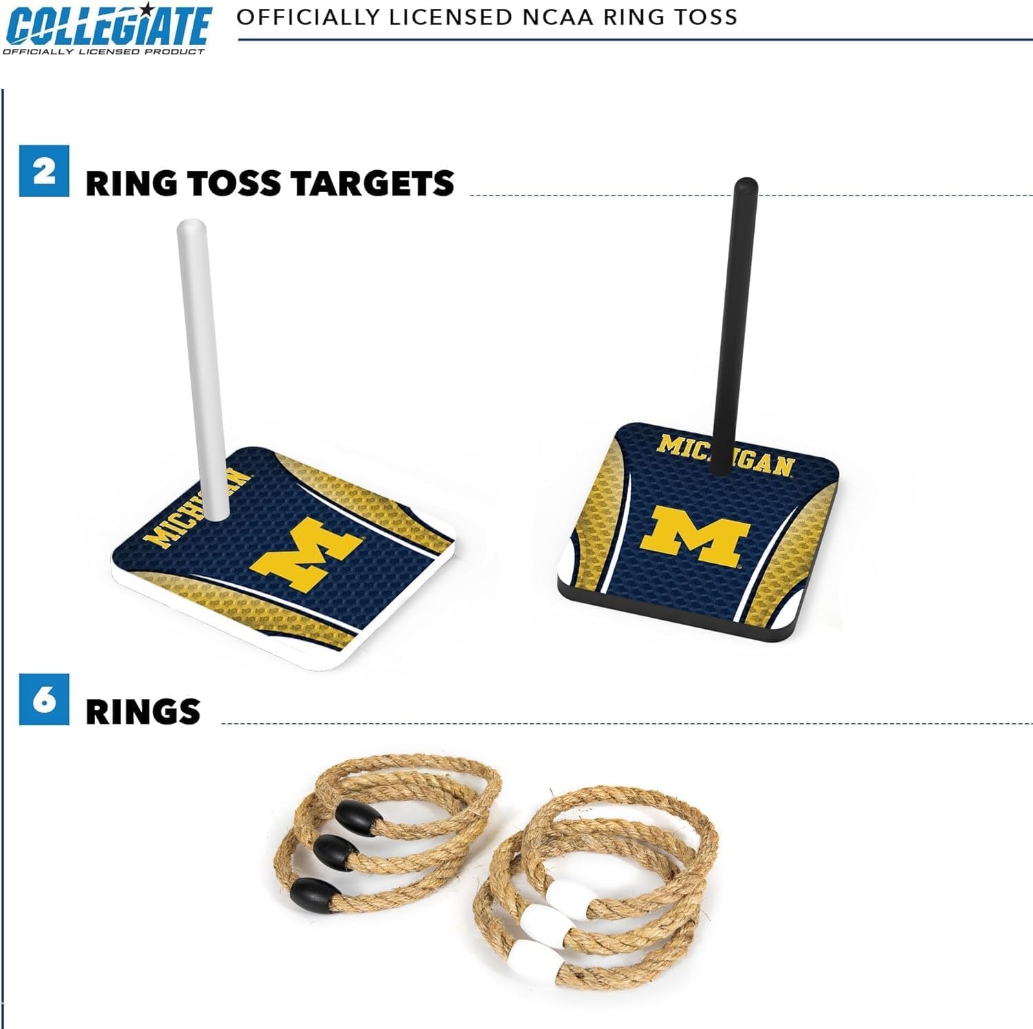 Wild Sports Solid Wood College Quoits Set with Direct Print HD Team Graphics – Tailgate Ring Toss Game – Great Gift for Any NCAA Fan  Ring Toss Outdoor Games for The Beach(Michigan Wolverines)