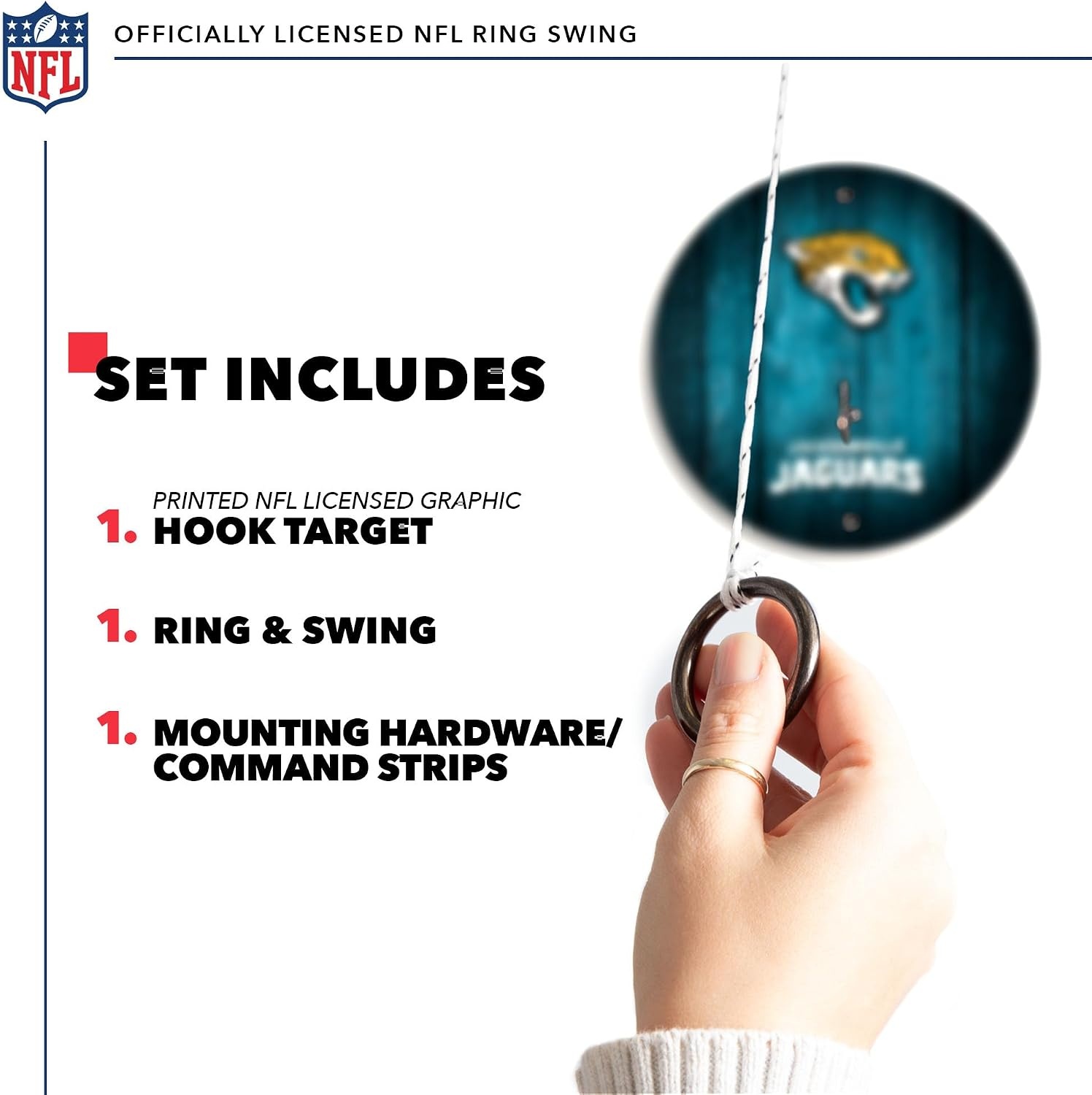 Solid Wood NFL Hook & Ring Toss Set with Direct Print HD Team Graphics – Easy Hang Hook and Ring Toss Target – Great Gift for Any Football Fan  Ring Toss Family Game for a Game Room(Jacksonville Jaguars)