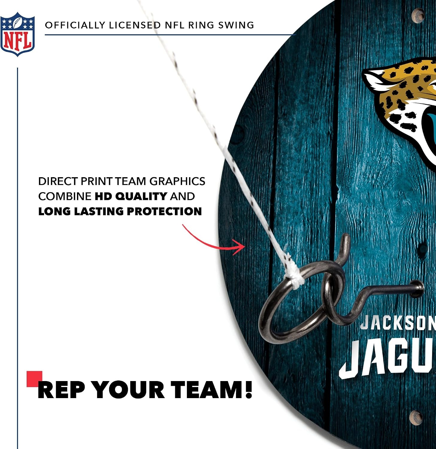 Solid Wood NFL Hook & Ring Toss Set with Direct Print HD Team Graphics – Easy Hang Hook and Ring Toss Target – Great Gift for Any Football Fan  Ring Toss Family Game for a Game Room(Jacksonville Jaguars)