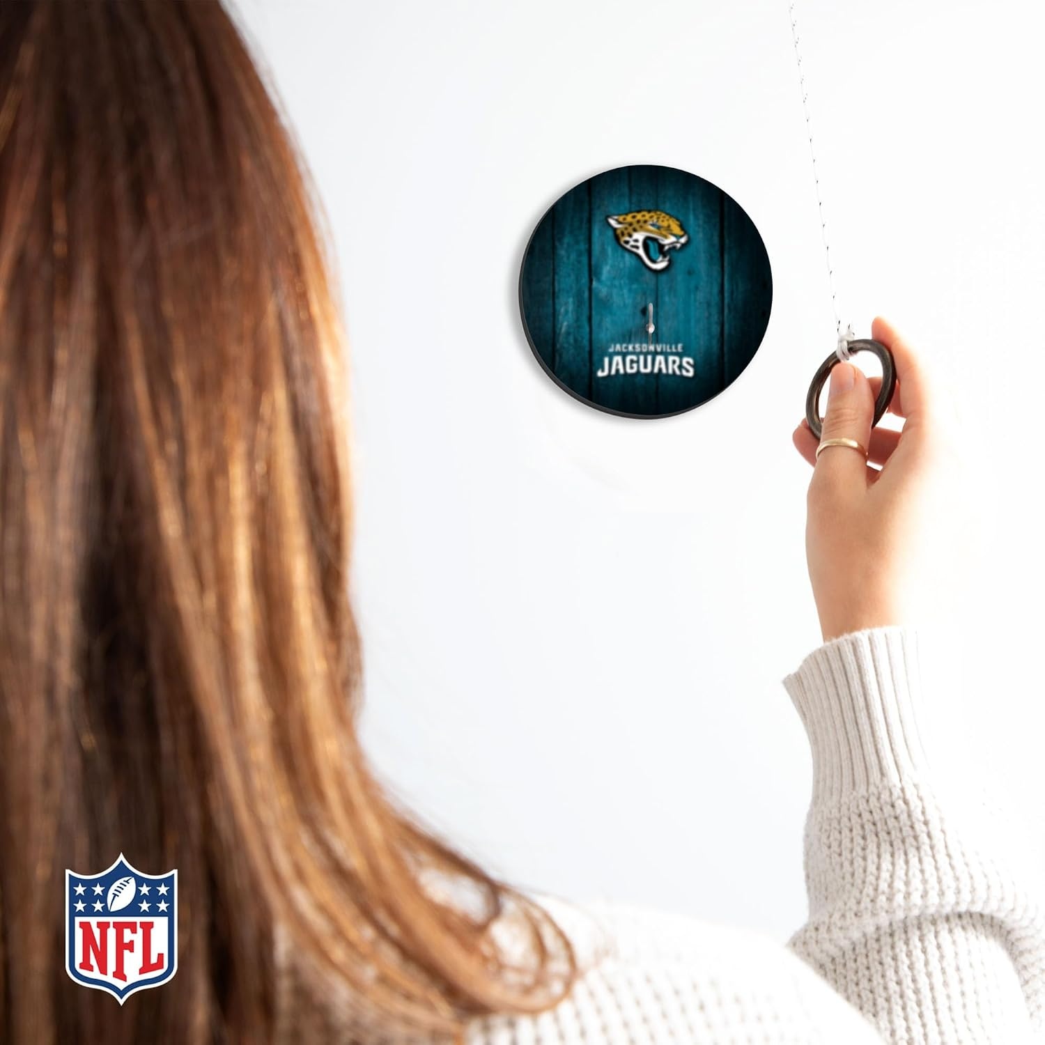Solid Wood NFL Hook & Ring Toss Set with Direct Print HD Team Graphics – Easy Hang Hook and Ring Toss Target – Great Gift for Any Football Fan  Ring Toss Family Game for a Game Room(Jacksonville Jaguars)