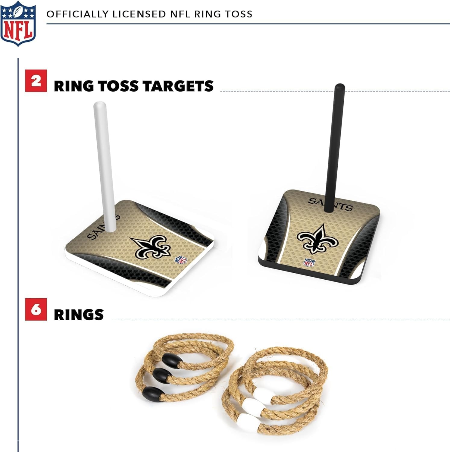 Solid Wood NFL Quoits Set with Direct Print HD Team Graphics – Tailgate Ring Toss Game – Great Gift for Any Football Fan  Ring Toss Family Outdoor Games for The Beach(New Orleans Saints)