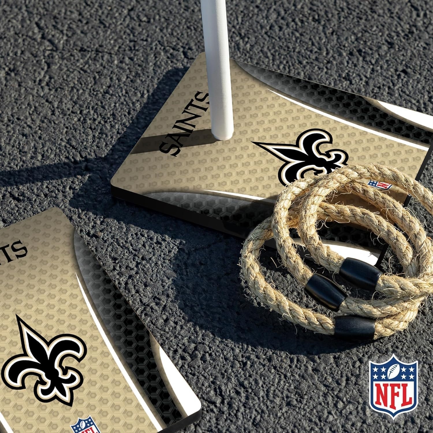 Solid Wood NFL Quoits Set with Direct Print HD Team Graphics – Tailgate Ring Toss Game – Great Gift for Any Football Fan  Ring Toss Family Outdoor Games for The Beach(New Orleans Saints)