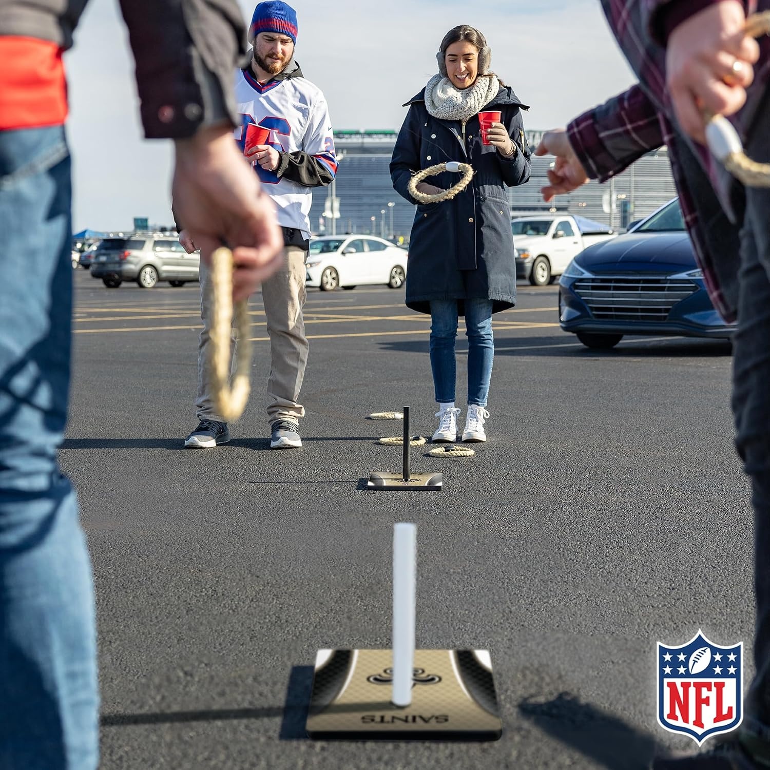 Solid Wood NFL Quoits Set with Direct Print HD Team Graphics – Tailgate Ring Toss Game – Great Gift for Any Football Fan  Ring Toss Family Outdoor Games for The Beach(New Orleans Saints)