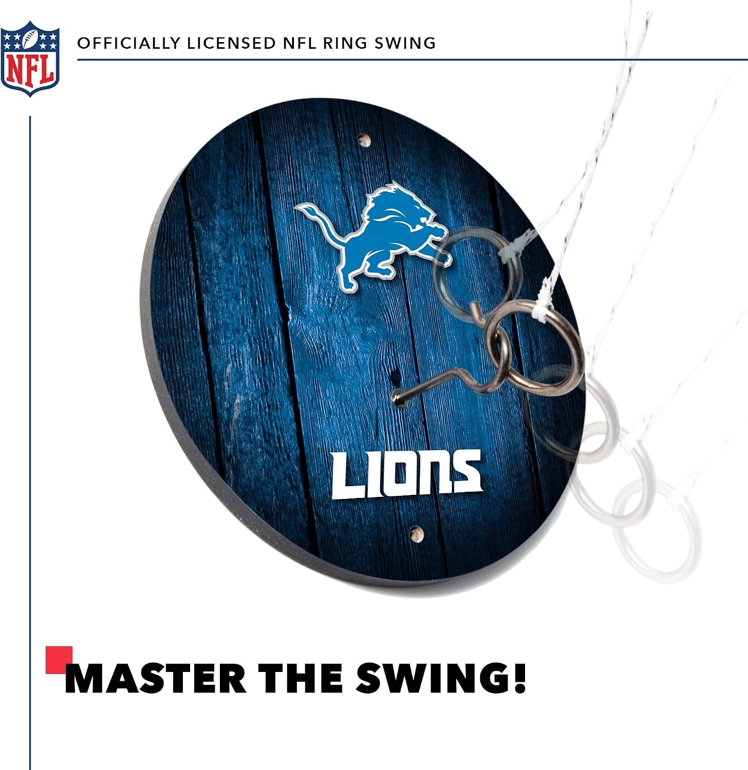 Solid Wood NFL Hook & Ring Toss Set with Direct Print HD Team Graphics – Easy Hang Hook and Ring Toss Target – Great Gift for Any Football Fan  Ring Toss Family Game for a Game Room(Detroit Lions)