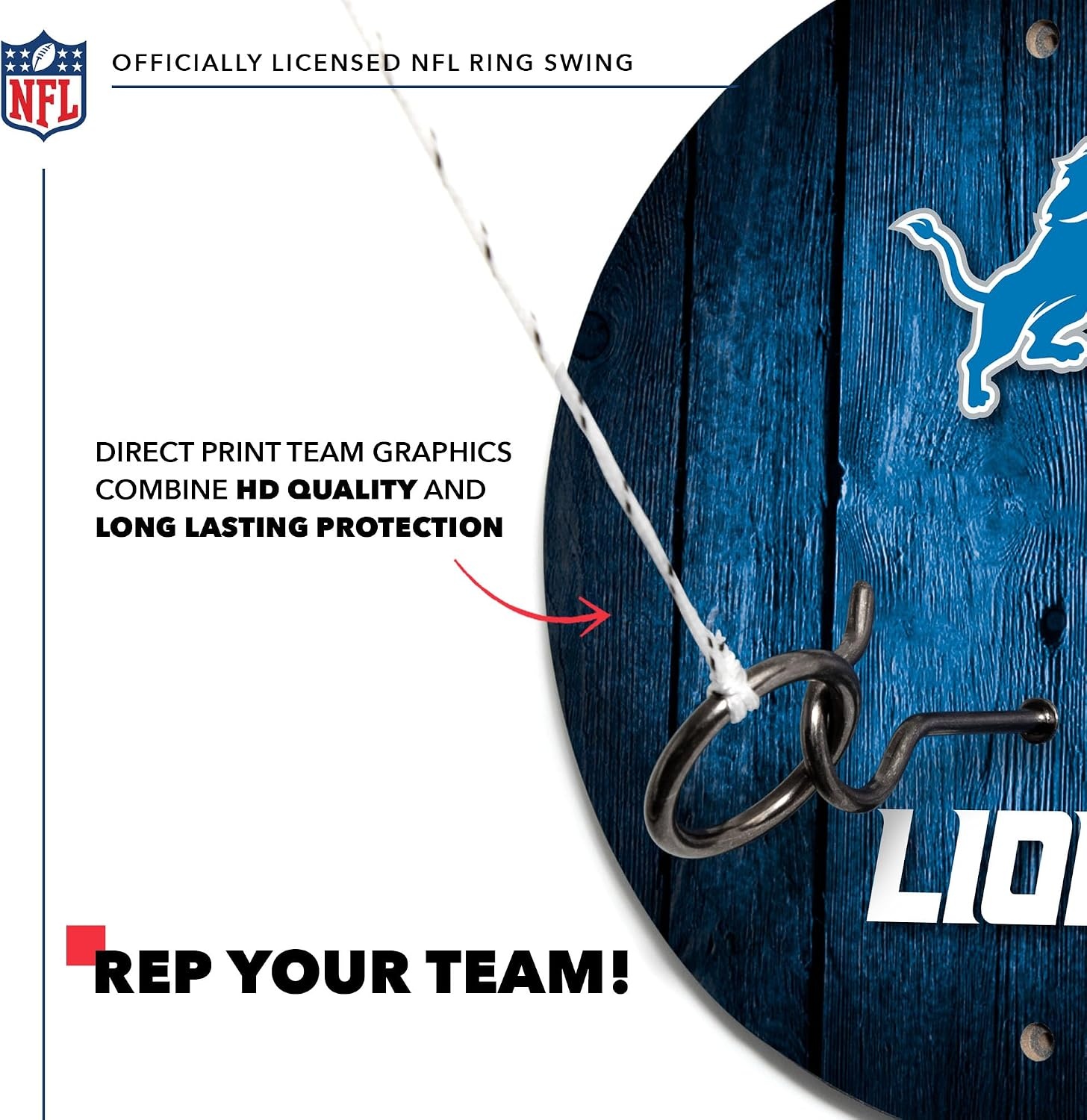 Solid Wood NFL Hook & Ring Toss Set with Direct Print HD Team Graphics – Easy Hang Hook and Ring Toss Target – Great Gift for Any Football Fan  Ring Toss Family Game for a Game Room(Detroit Lions)