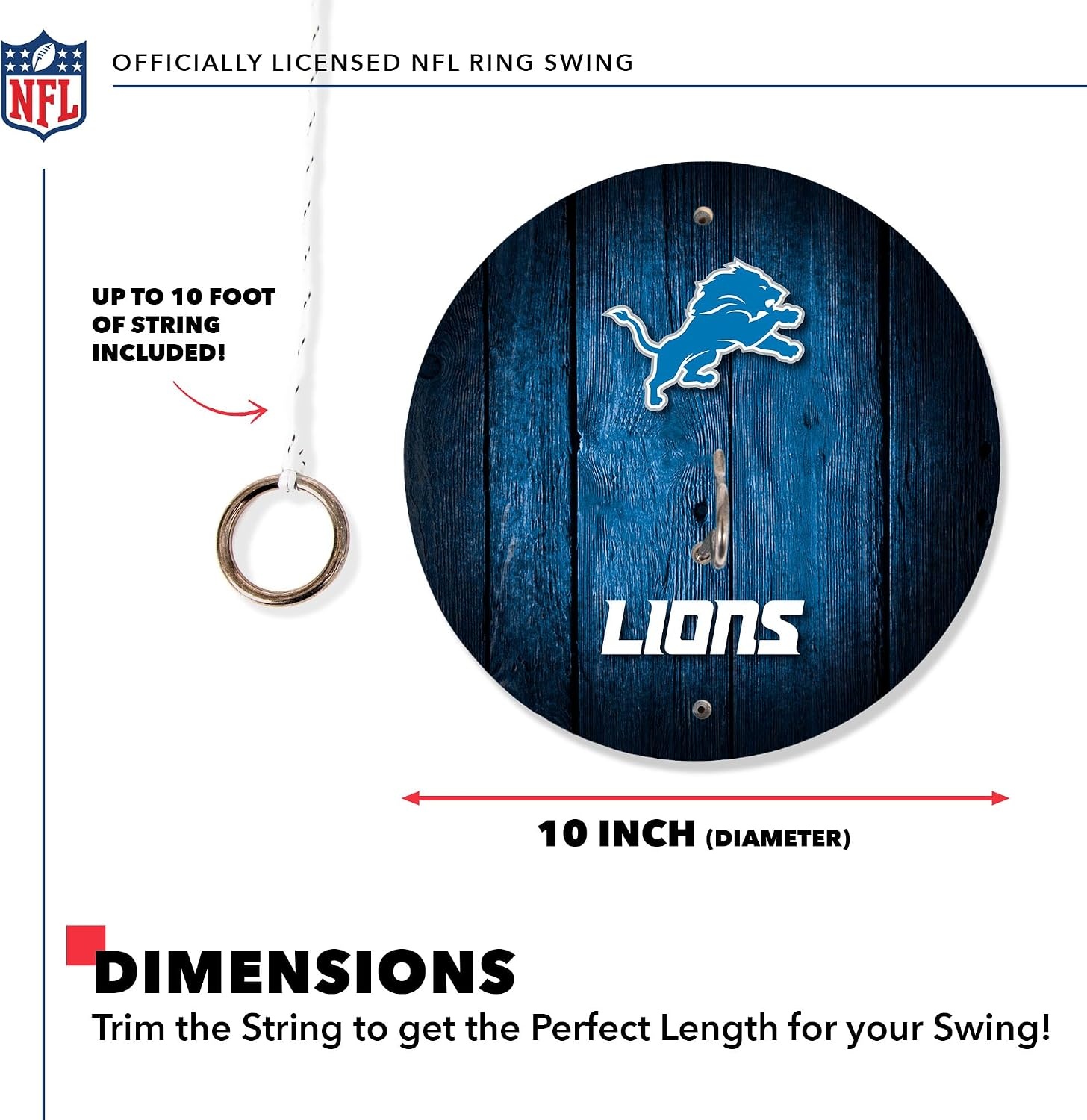 Solid Wood NFL Hook & Ring Toss Set with Direct Print HD Team Graphics – Easy Hang Hook and Ring Toss Target – Great Gift for Any Football Fan  Ring Toss Family Game for a Game Room(Detroit Lions)