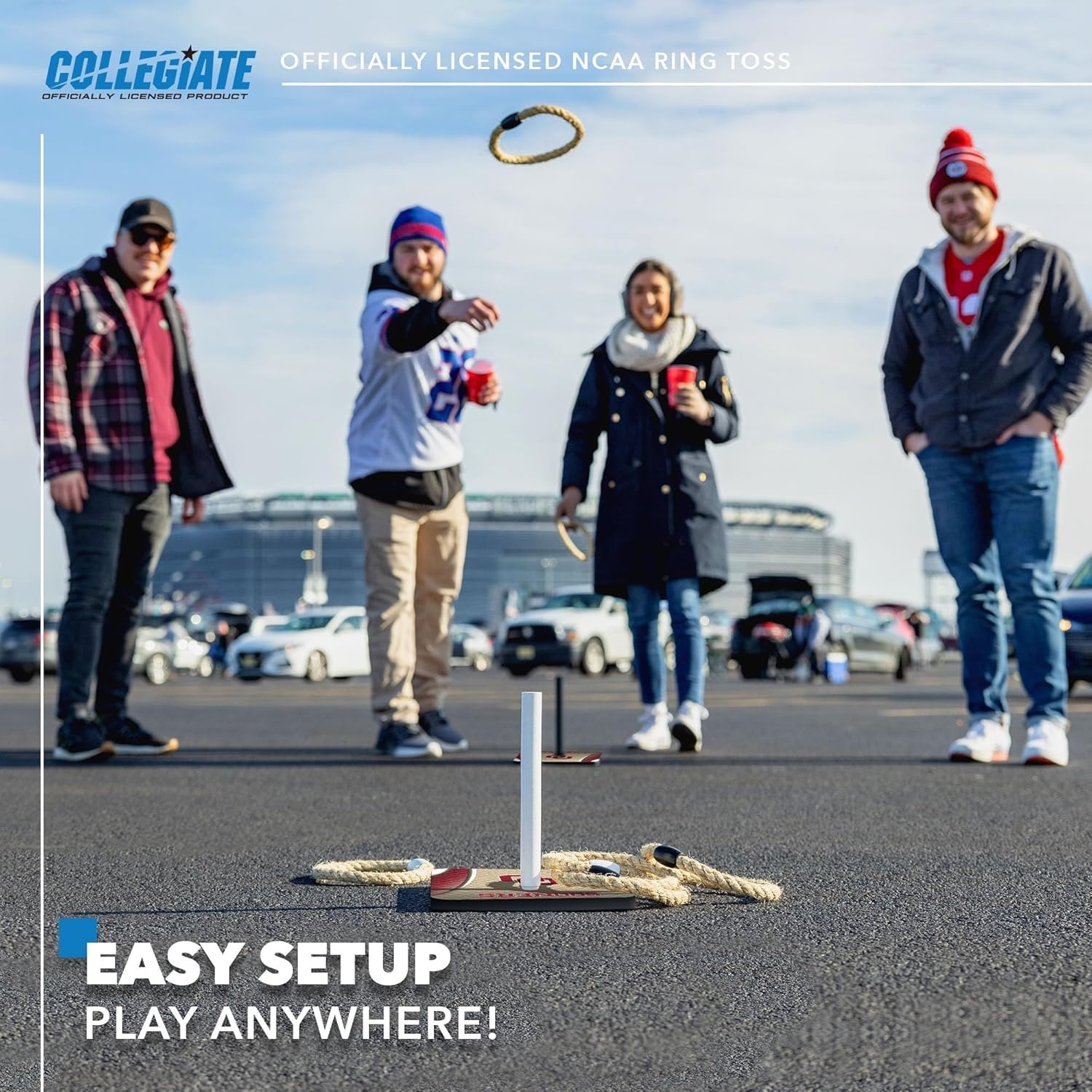 Wild Sports Solid Wood College Quoits Set with Direct Print HD Team Graphics – Tailgate Ring Toss Game – Great Gift for Any NCAA Fan  Ring Toss Outdoor Games for The Beach(Oklahoma Sooners)