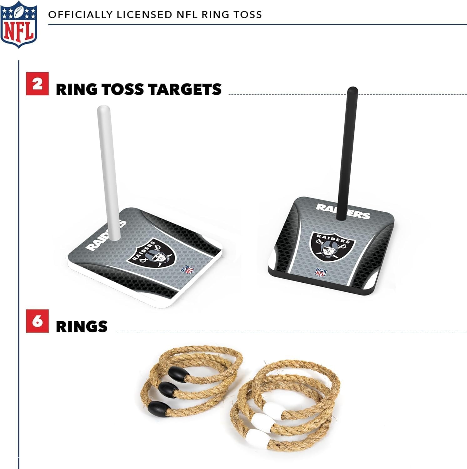 Solid Wood NFL Quoits Set with Direct Print HD Team Graphics – Tailgate Ring Toss Game – Great Gift for Any Football Fan  Ring Toss Family Outdoor Games for The Beach(Las Vegas Raiders)