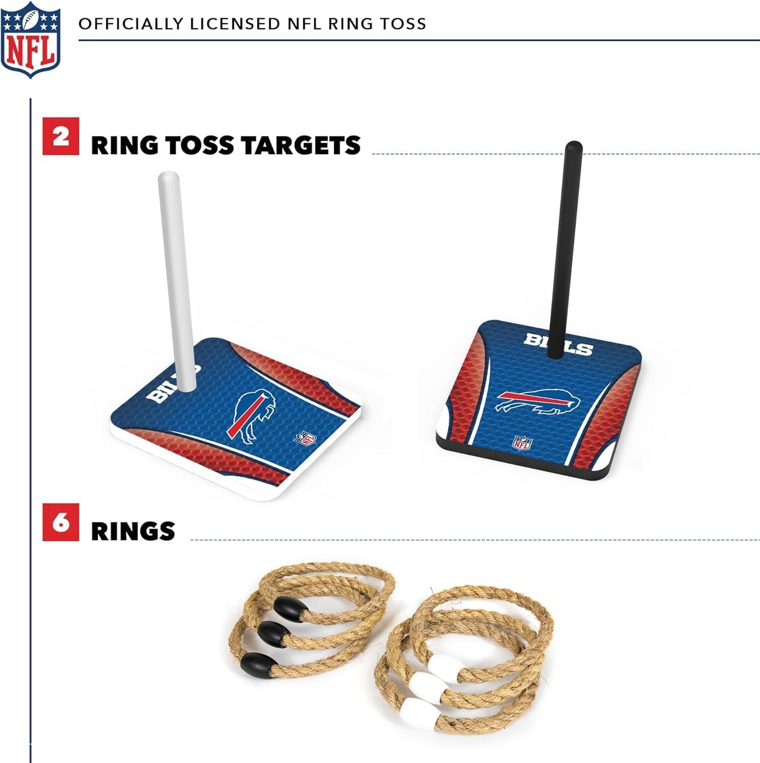 Solid Wood NFL Quoits Set with Direct Print HD Team Graphics – Tailgate Ring Toss Game – Great Gift for Any Football Fan  Ring Toss Family Outdoor Games for The Beach(Buffalo Bills)