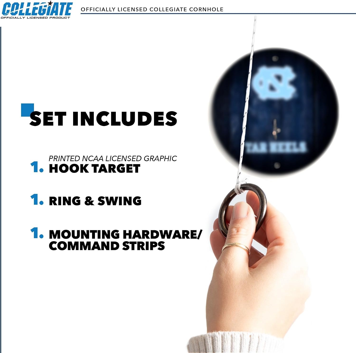 Wild Sports Solid Wood College Hook & Ring Toss Set with Direct Print HD Team Graphics – Easy Hang Hook and Ring Toss Target – Great Gift for Any NCAA Fan (North Carolina Tar Heels)