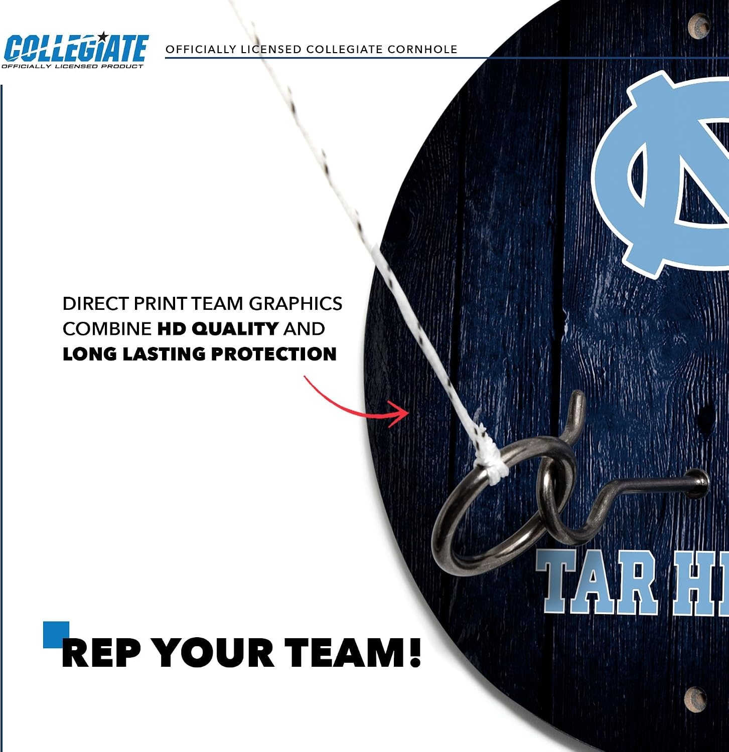Wild Sports Solid Wood College Hook & Ring Toss Set with Direct Print HD Team Graphics – Easy Hang Hook and Ring Toss Target – Great Gift for Any NCAA Fan (North Carolina Tar Heels)