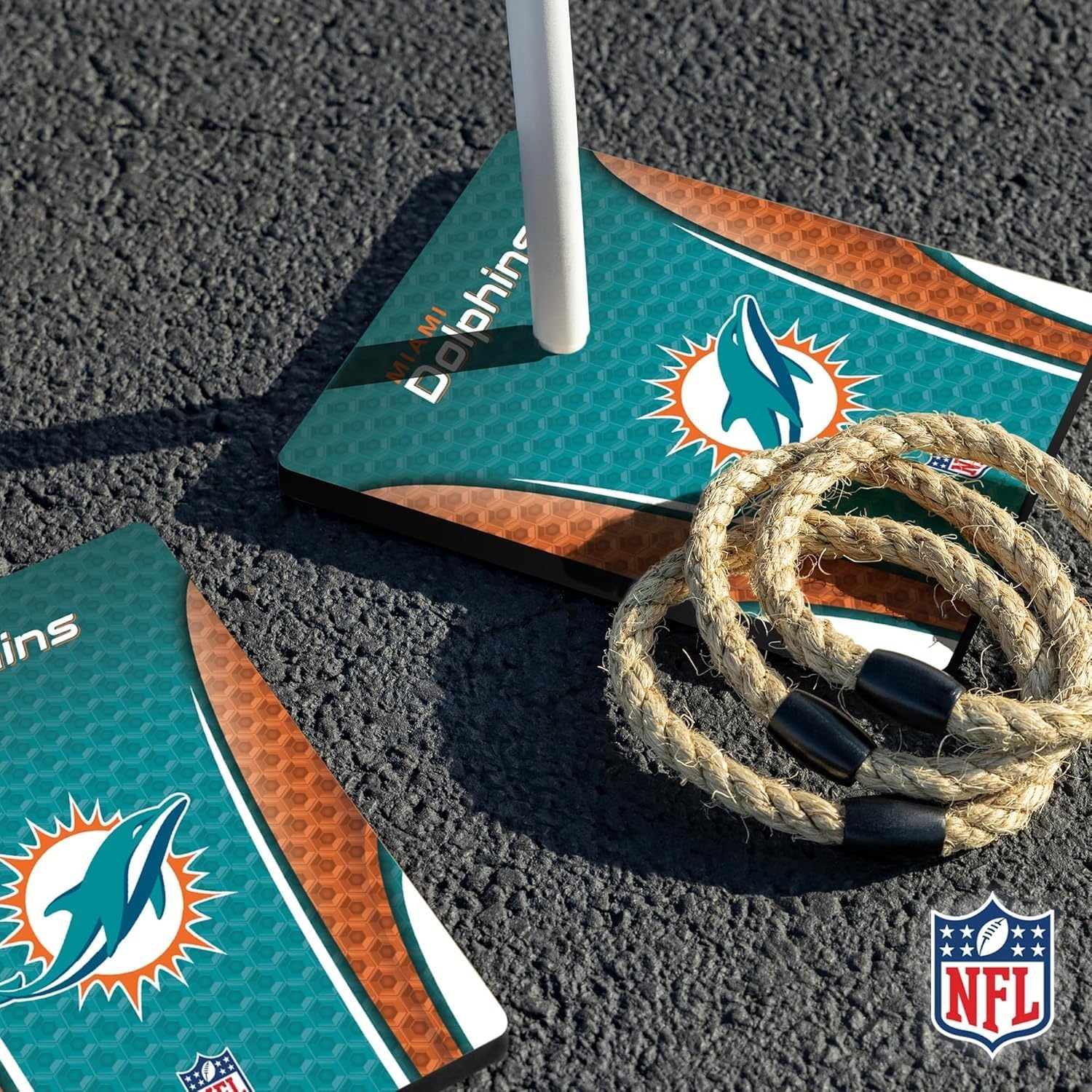 Solid Wood NFL Quoits Set with Direct Print HD Team Graphics – Tailgate Ring Toss Game – Great Gift for Any Football Fan  Ring Toss Family Outdoor Games for The Beach(Miami Dolphins)
