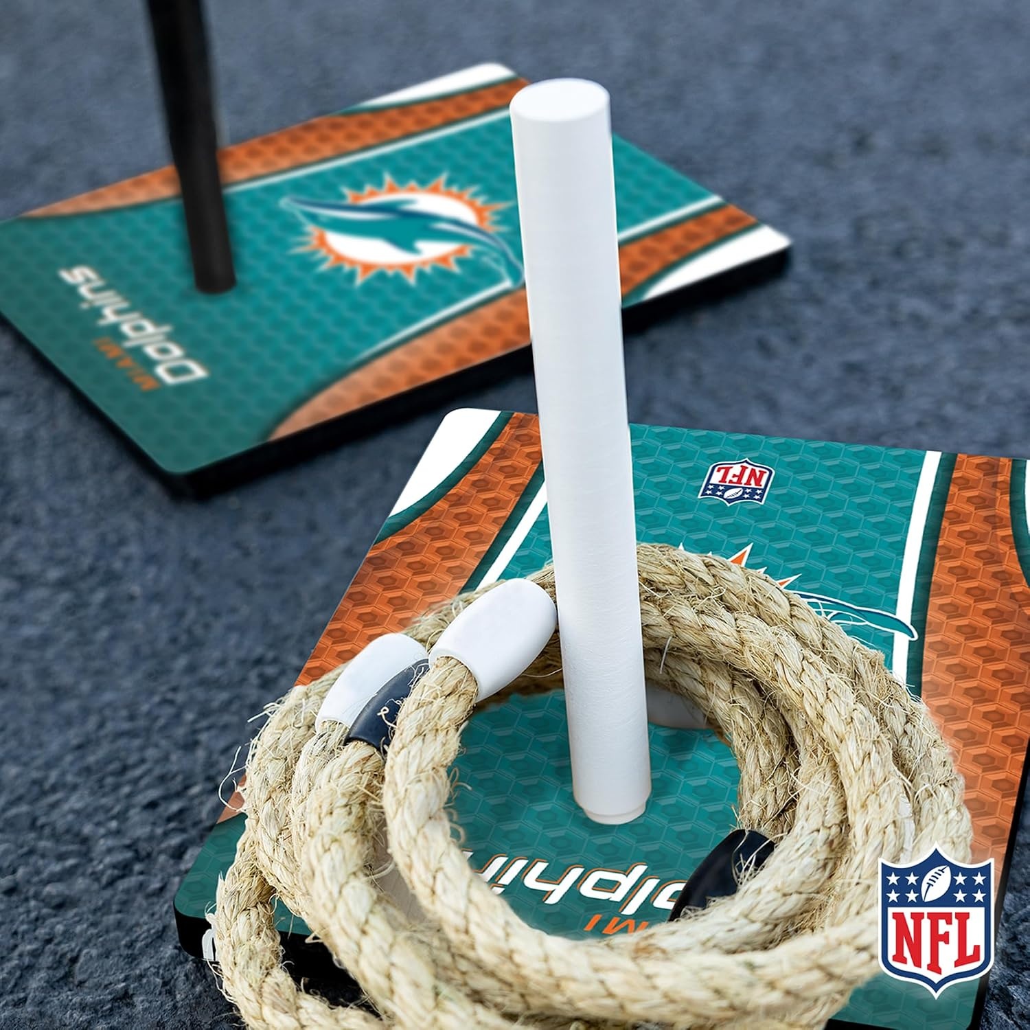 Solid Wood NFL Quoits Set with Direct Print HD Team Graphics – Tailgate Ring Toss Game – Great Gift for Any Football Fan  Ring Toss Family Outdoor Games for The Beach(Miami Dolphins)