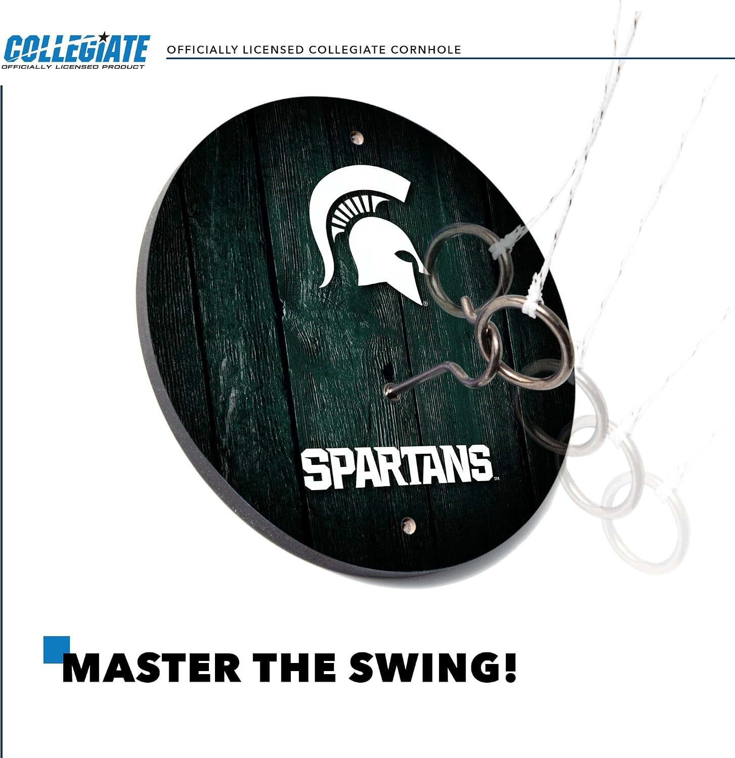 Wild Sports Solid Wood College Hook & Ring Toss Set with Direct Print HD Team Graphics – Easy Hang Hook and Ring Toss Target – Great Gift for Any NCAA Fan (Michigan State Spartans)