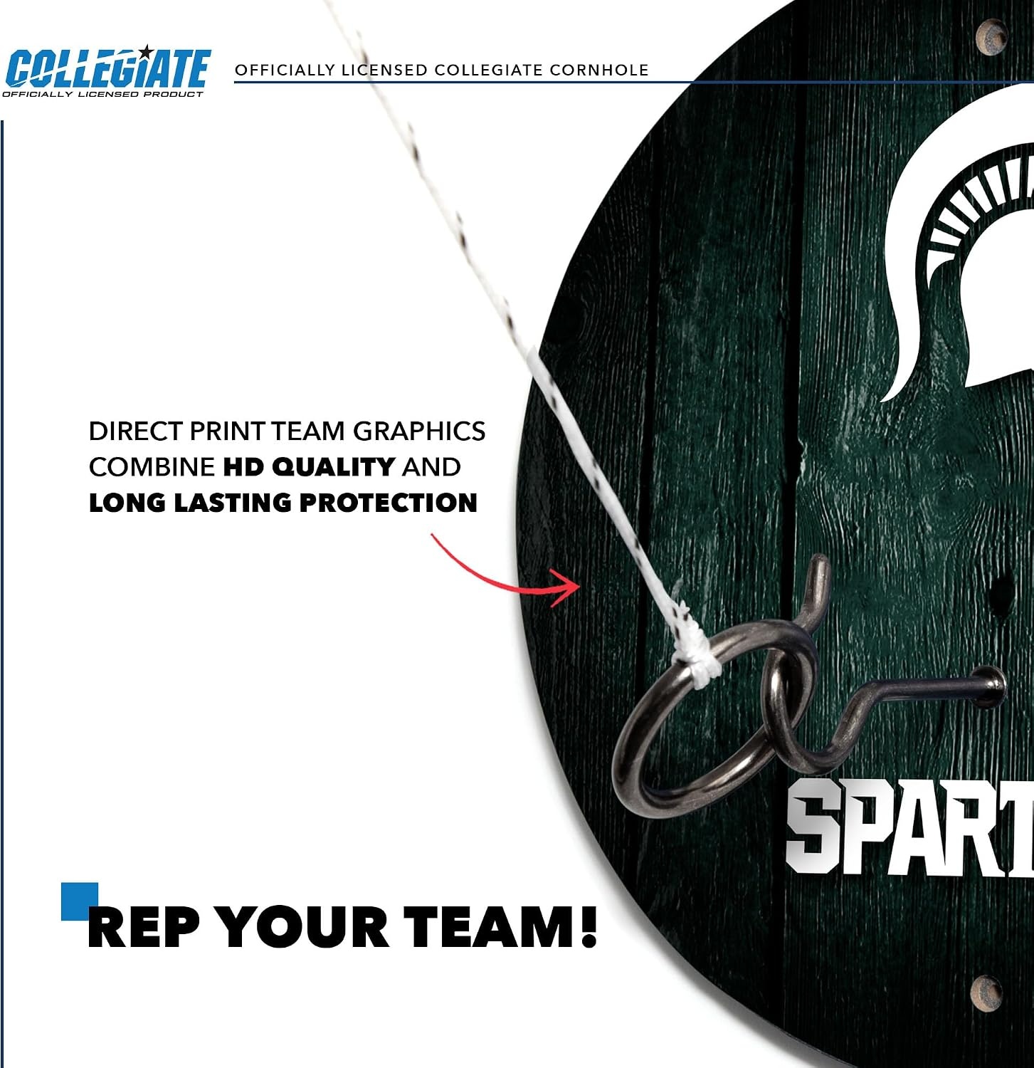 Wild Sports Solid Wood College Hook & Ring Toss Set with Direct Print HD Team Graphics – Easy Hang Hook and Ring Toss Target – Great Gift for Any NCAA Fan (Michigan State Spartans)