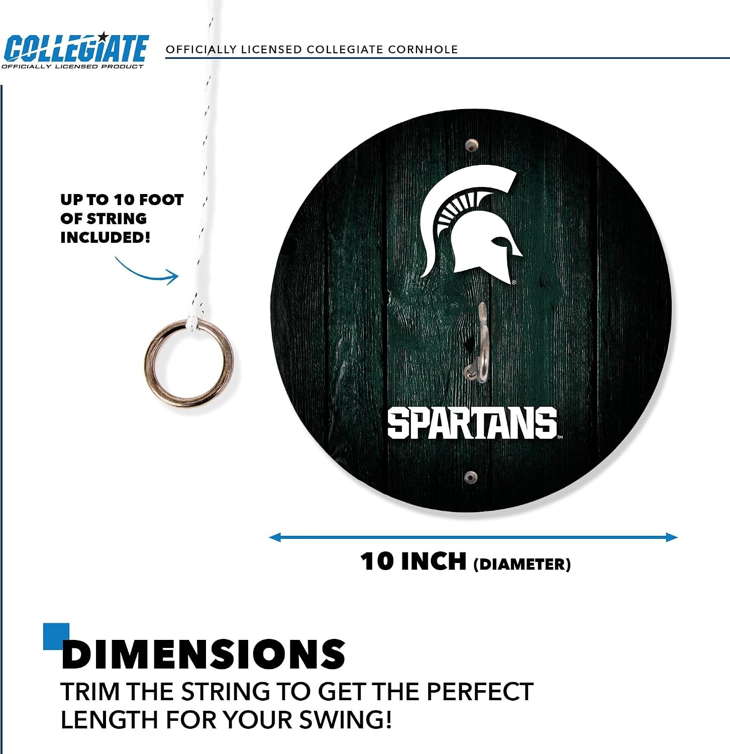 Wild Sports Solid Wood College Hook & Ring Toss Set with Direct Print HD Team Graphics – Easy Hang Hook and Ring Toss Target – Great Gift for Any NCAA Fan (Michigan State Spartans)