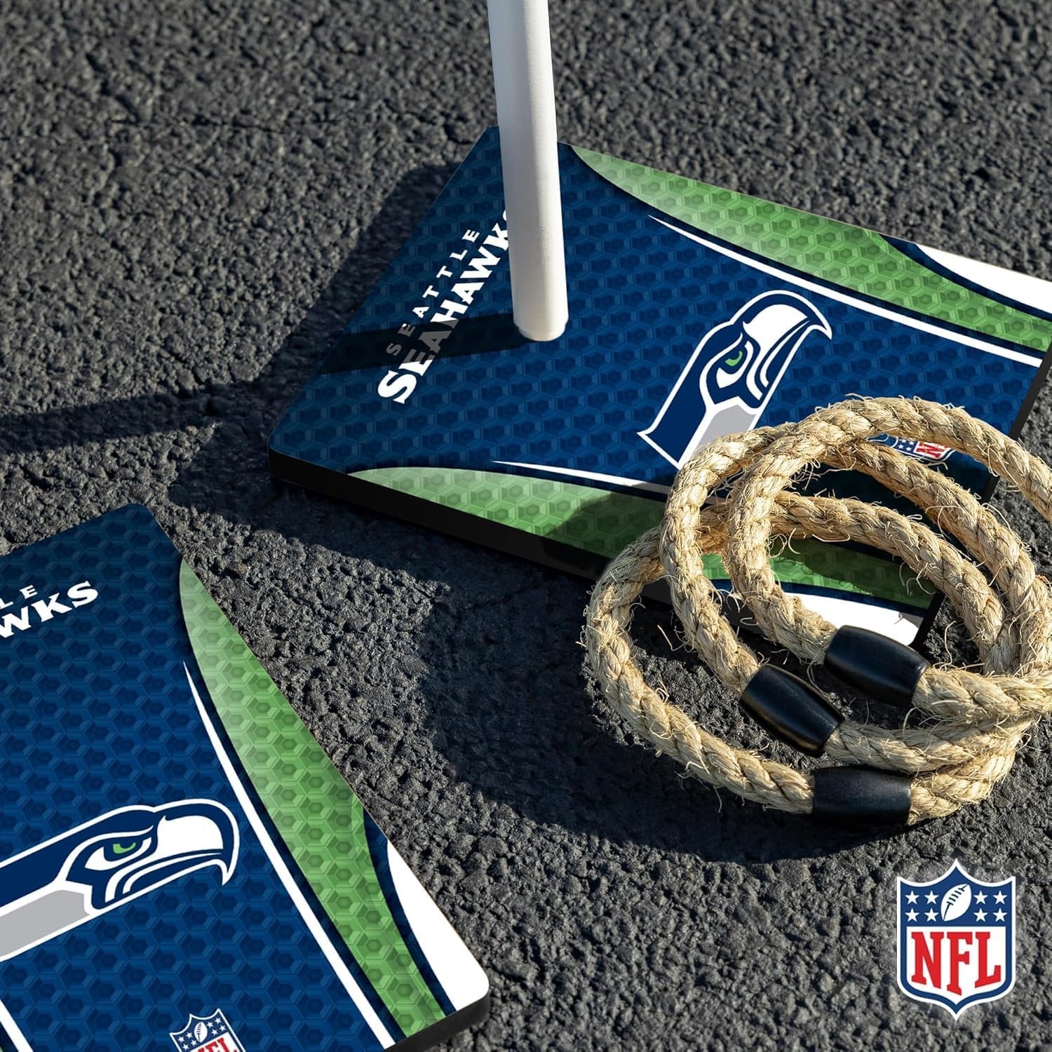 Solid Wood NFL Quoits Set with Direct Print HD Team Graphics – Tailgate Ring Toss Game – Great Gift for Any Football Fan  Ring Toss Family Outdoor Games for The Beach(Seattle Seahawks)