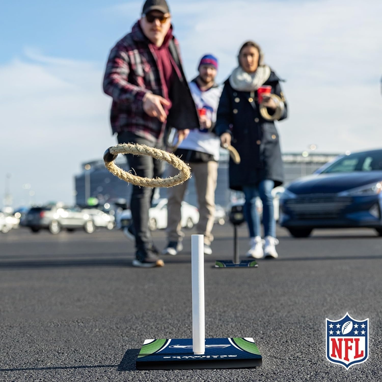 Solid Wood NFL Quoits Set with Direct Print HD Team Graphics – Tailgate Ring Toss Game – Great Gift for Any Football Fan  Ring Toss Family Outdoor Games for The Beach(Seattle Seahawks)