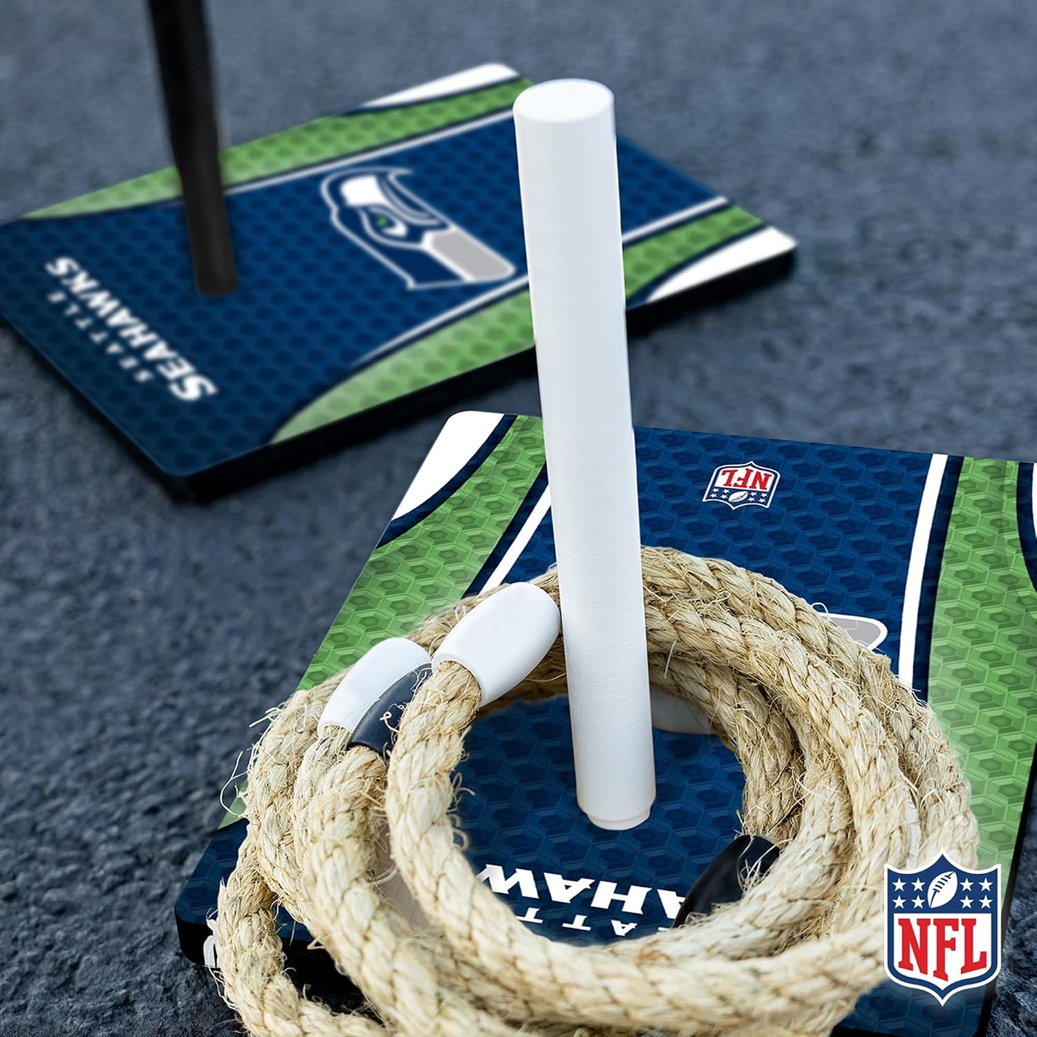Solid Wood NFL Quoits Set with Direct Print HD Team Graphics – Tailgate Ring Toss Game – Great Gift for Any Football Fan  Ring Toss Family Outdoor Games for The Beach(Seattle Seahawks)