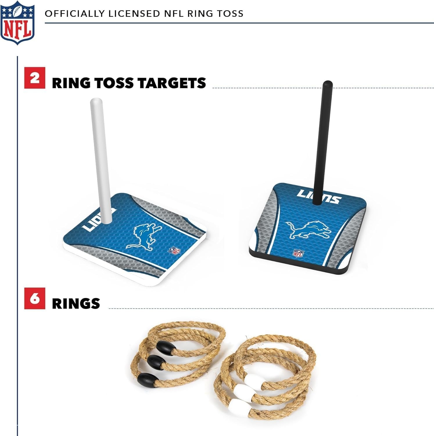 Solid Wood NFL Quoits Set with Direct Print HD Team Graphics – Tailgate Ring Toss Game – Great Gift for Any Football Fan  Ring Toss Family Outdoor Games for The Beach(Detroit Lions)