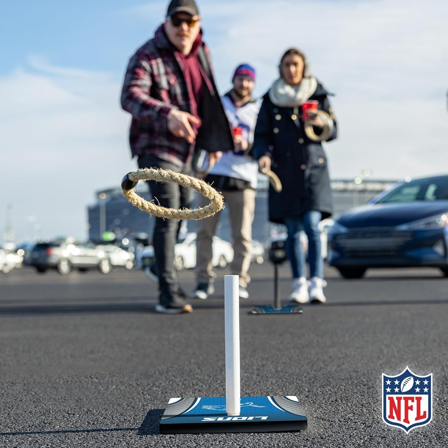 Solid Wood NFL Quoits Set with Direct Print HD Team Graphics – Tailgate Ring Toss Game – Great Gift for Any Football Fan  Ring Toss Family Outdoor Games for The Beach(Detroit Lions)