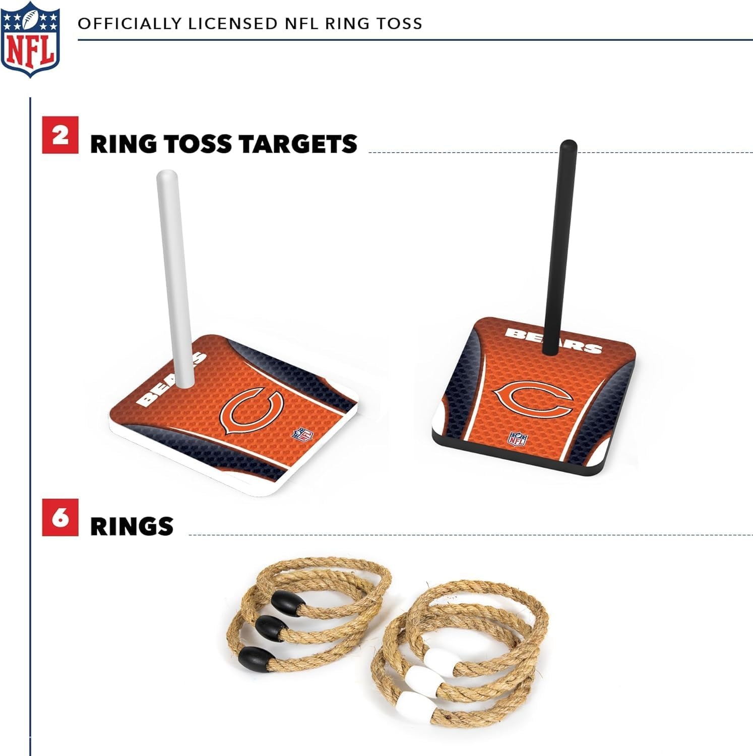 Solid Wood NFL Quoits Set with Direct Print HD Team Graphics – Tailgate Ring Toss Game – Great Gift for Any Football Fan  Ring Toss Family Outdoor Games for The Beach(Chicago Bears)