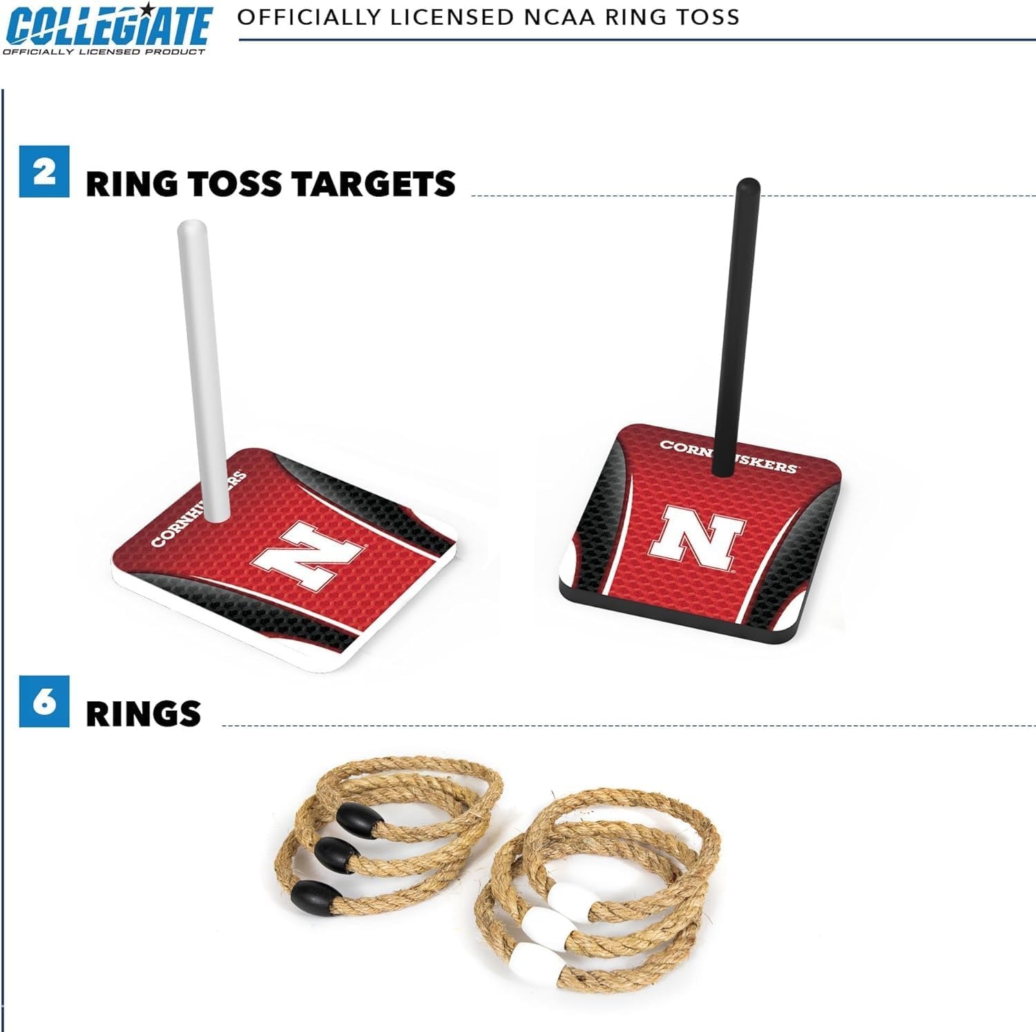 Wild Sports Solid Wood College Quoits Set with Direct Print HD Team Graphics – Tailgate Ring Toss Game – Great Gift for Any NCAA Fan  Ring Toss Outdoor Games for The Beach(Nebraska Cornhuskers)