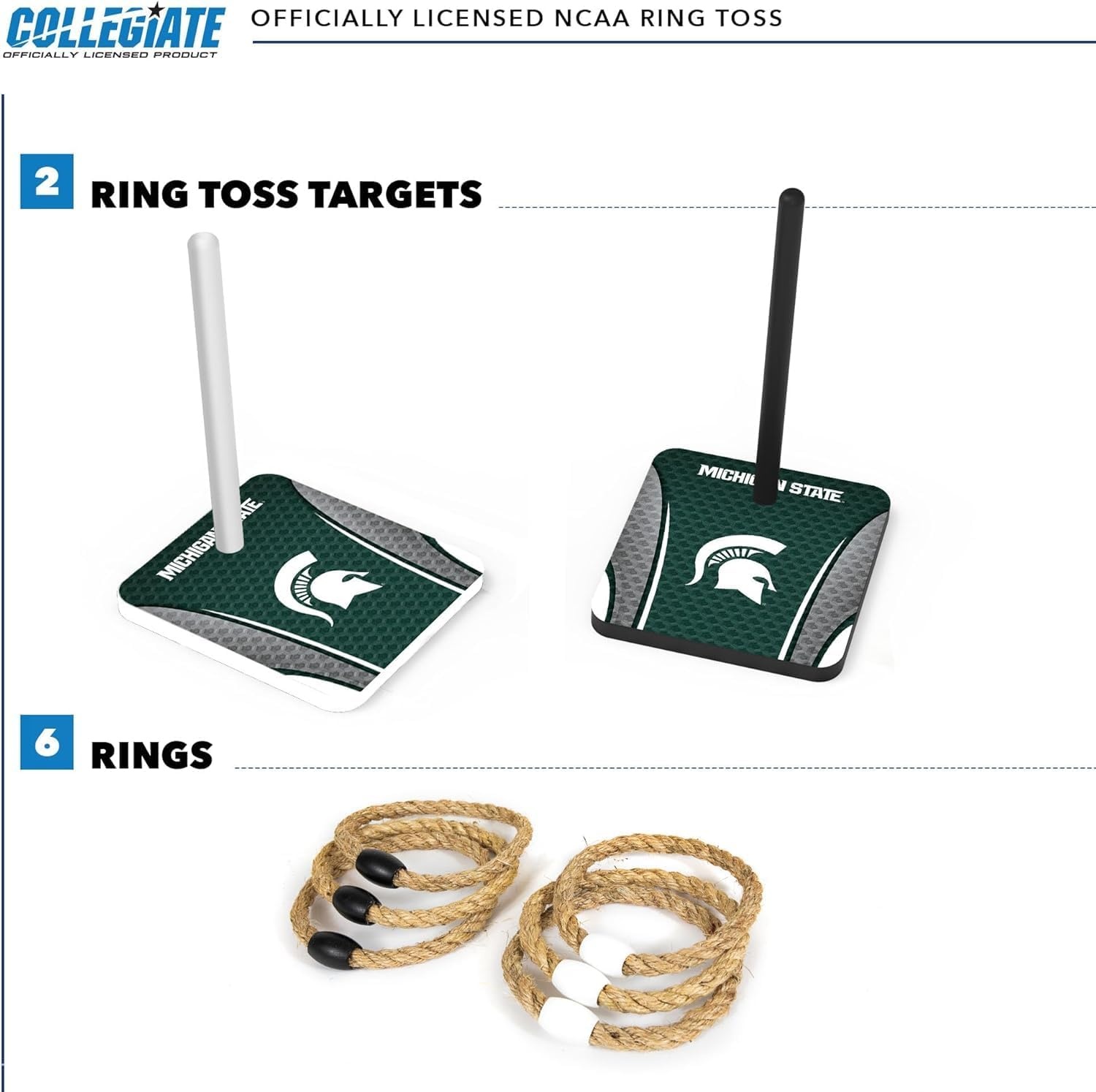 Wild Sports Solid Wood College Quoits Set with Direct Print HD Team Graphics – Tailgate Ring Toss Game – Great Gift for Any NCAA Fan  Ring Toss Outdoor Games for The Beach(Michigan State Spartans)