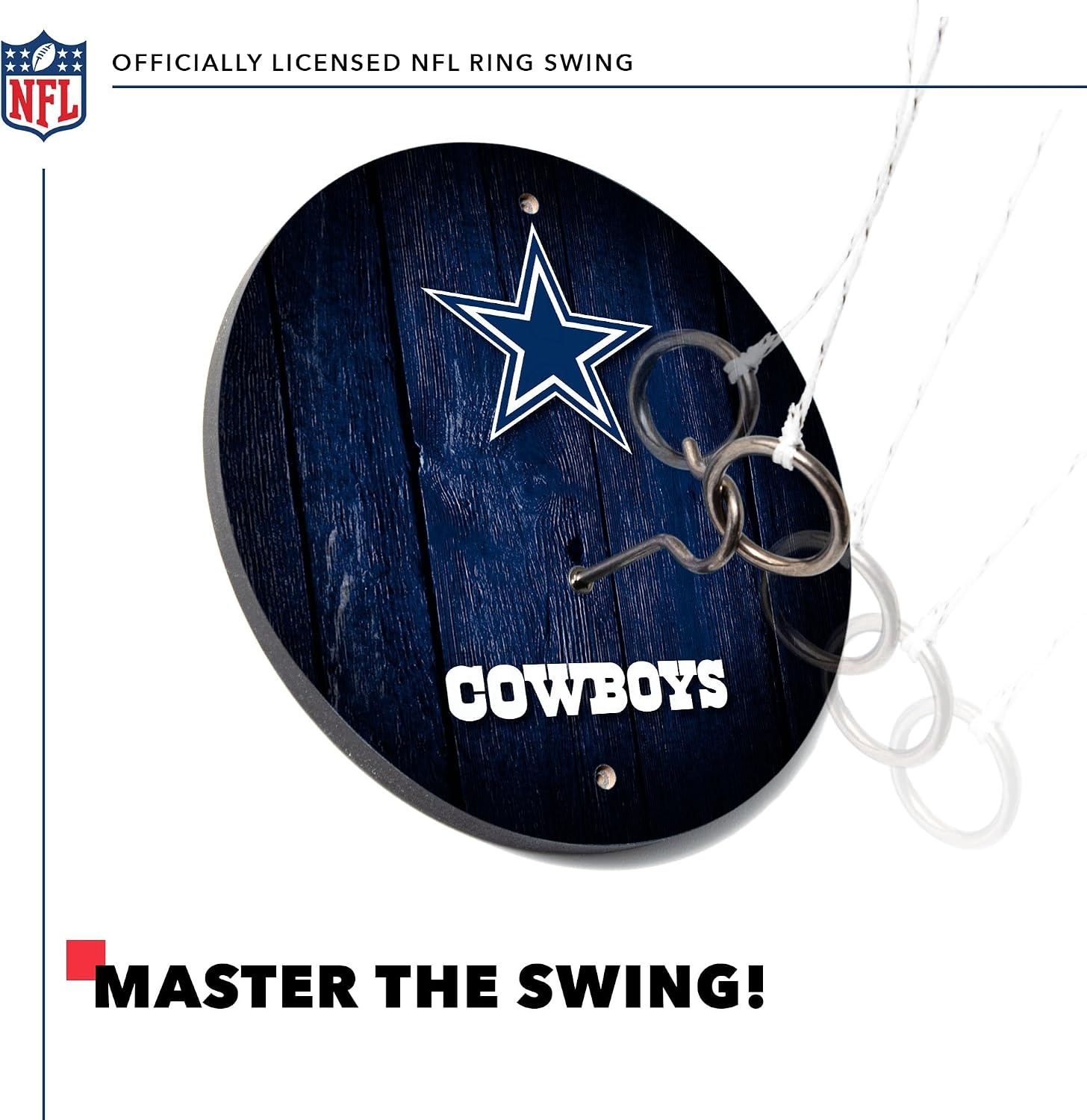 Solid Wood NFL Hook & Ring Toss Set with Direct Print HD Team Graphics – Easy Hang Hook and Ring Toss Target – Great Gift for Any Football Fan  Ring Toss Family Game for a Game Room(Dallas Cowboys)