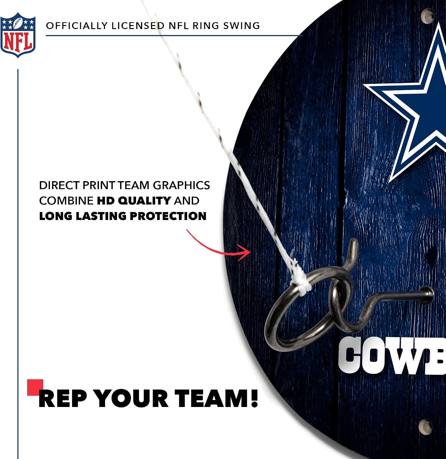 Solid Wood NFL Hook & Ring Toss Set with Direct Print HD Team Graphics – Easy Hang Hook and Ring Toss Target – Great Gift for Any Football Fan  Ring Toss Family Game for a Game Room(Dallas Cowboys)