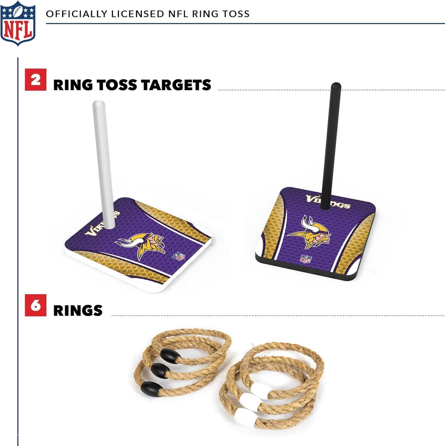 Solid Wood NFL Quoits Set with Direct Print HD Team Graphics – Tailgate Ring Toss Game – Great Gift for Any Football Fan  Ring Toss Family Outdoor Games for The Beach(Minnesota Vikings)
