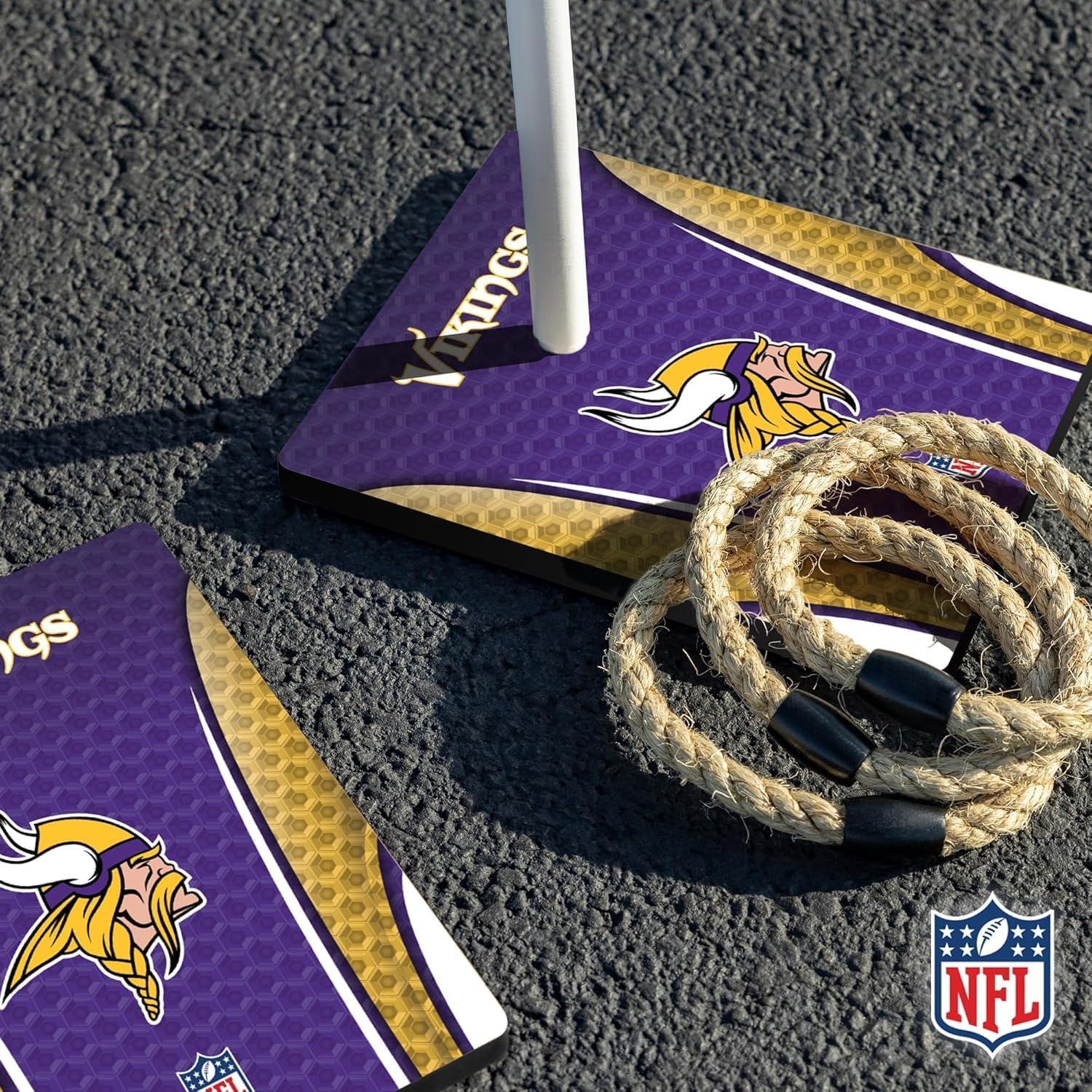 Solid Wood NFL Quoits Set with Direct Print HD Team Graphics – Tailgate Ring Toss Game – Great Gift for Any Football Fan  Ring Toss Family Outdoor Games for The Beach(Minnesota Vikings)