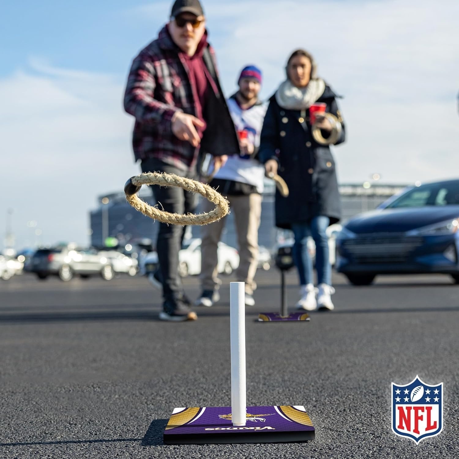 Solid Wood NFL Quoits Set with Direct Print HD Team Graphics – Tailgate Ring Toss Game – Great Gift for Any Football Fan  Ring Toss Family Outdoor Games for The Beach(Minnesota Vikings)