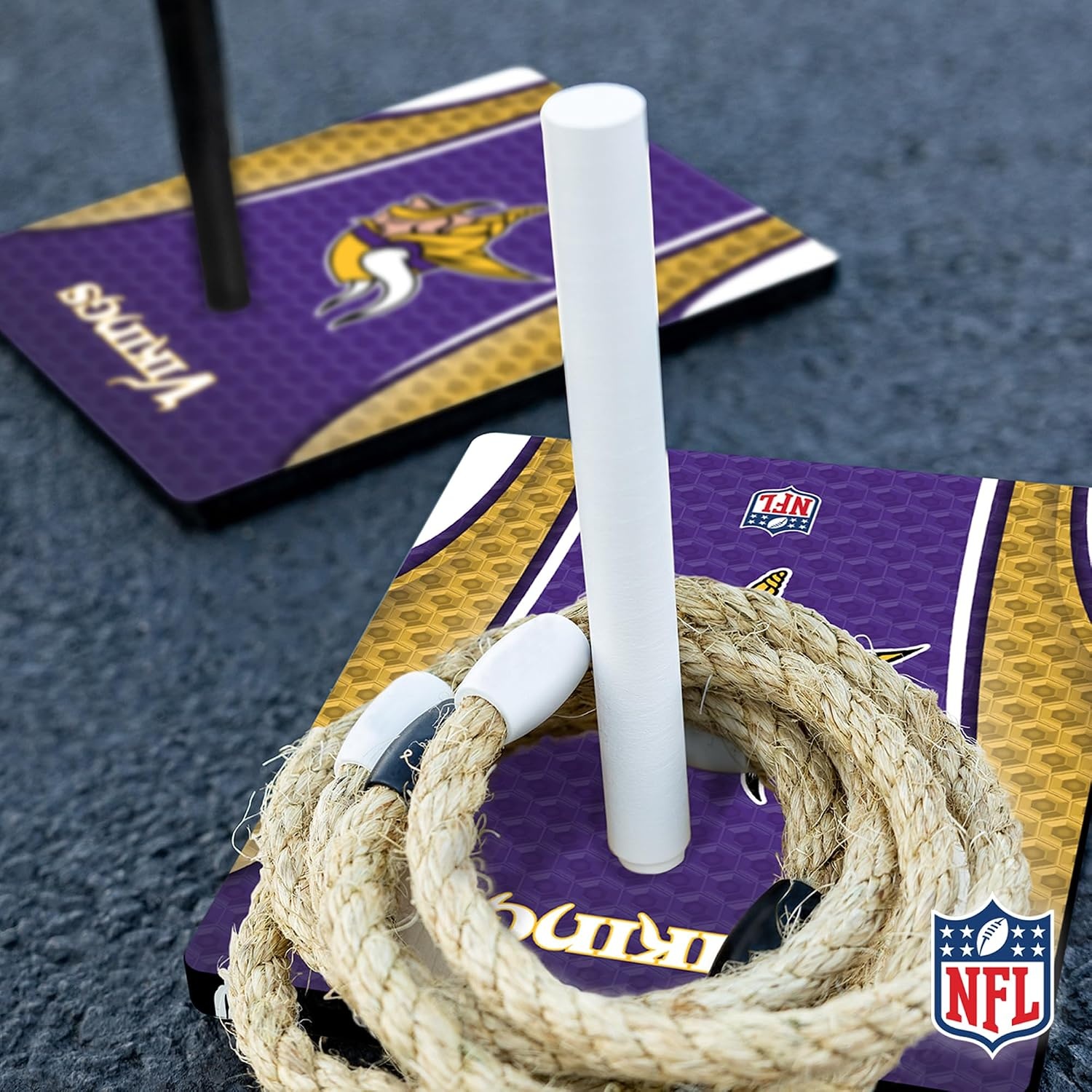 Solid Wood NFL Quoits Set with Direct Print HD Team Graphics – Tailgate Ring Toss Game – Great Gift for Any Football Fan  Ring Toss Family Outdoor Games for The Beach(Minnesota Vikings)