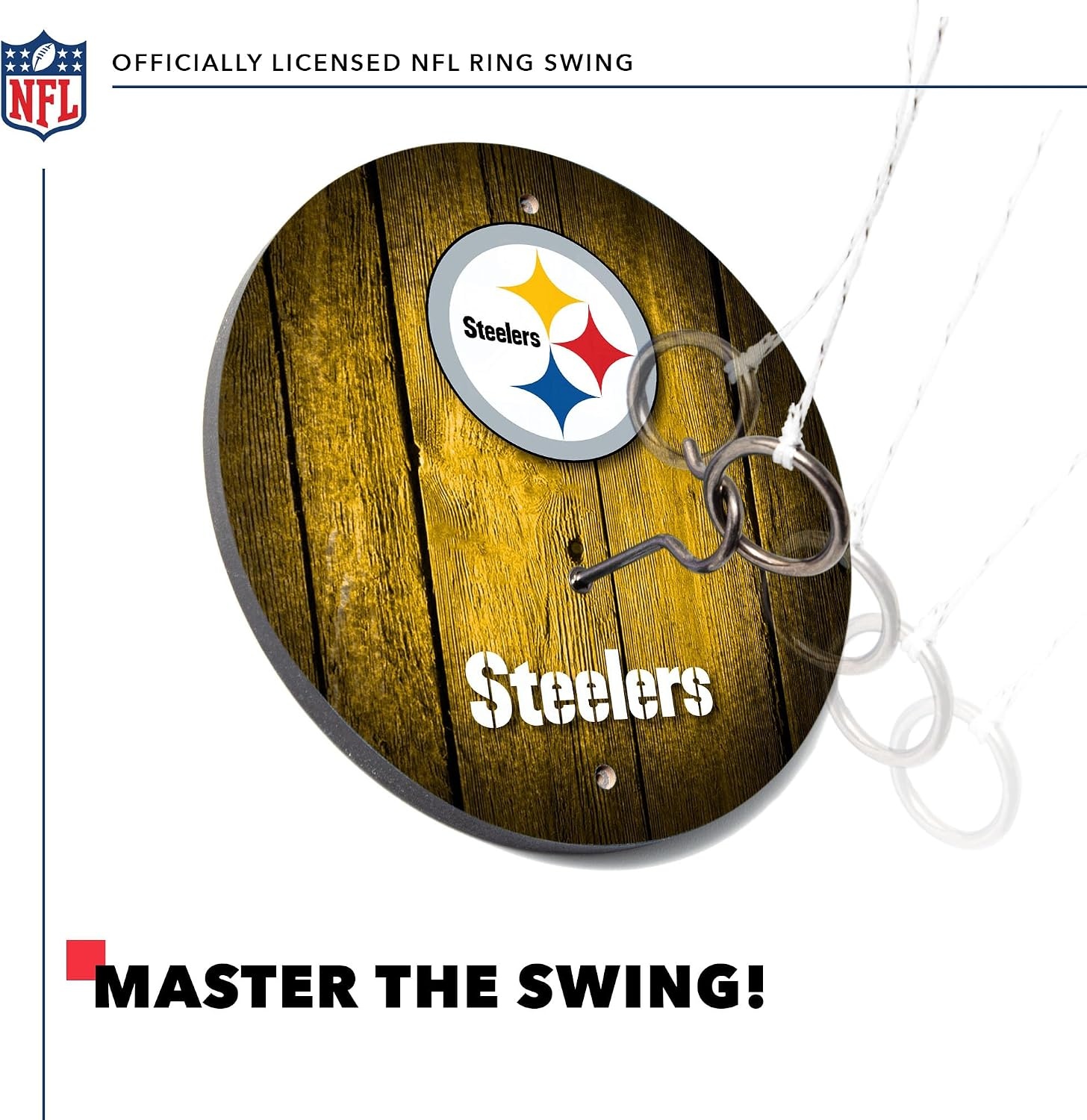 Solid Wood NFL Hook & Ring Toss Set with Direct Print HD Team Graphics – Easy Hang Hook and Ring Toss Target – Great Gift for Any Football Fan  Ring Toss Family Game for a Game Room(Pittsburgh Steelers)