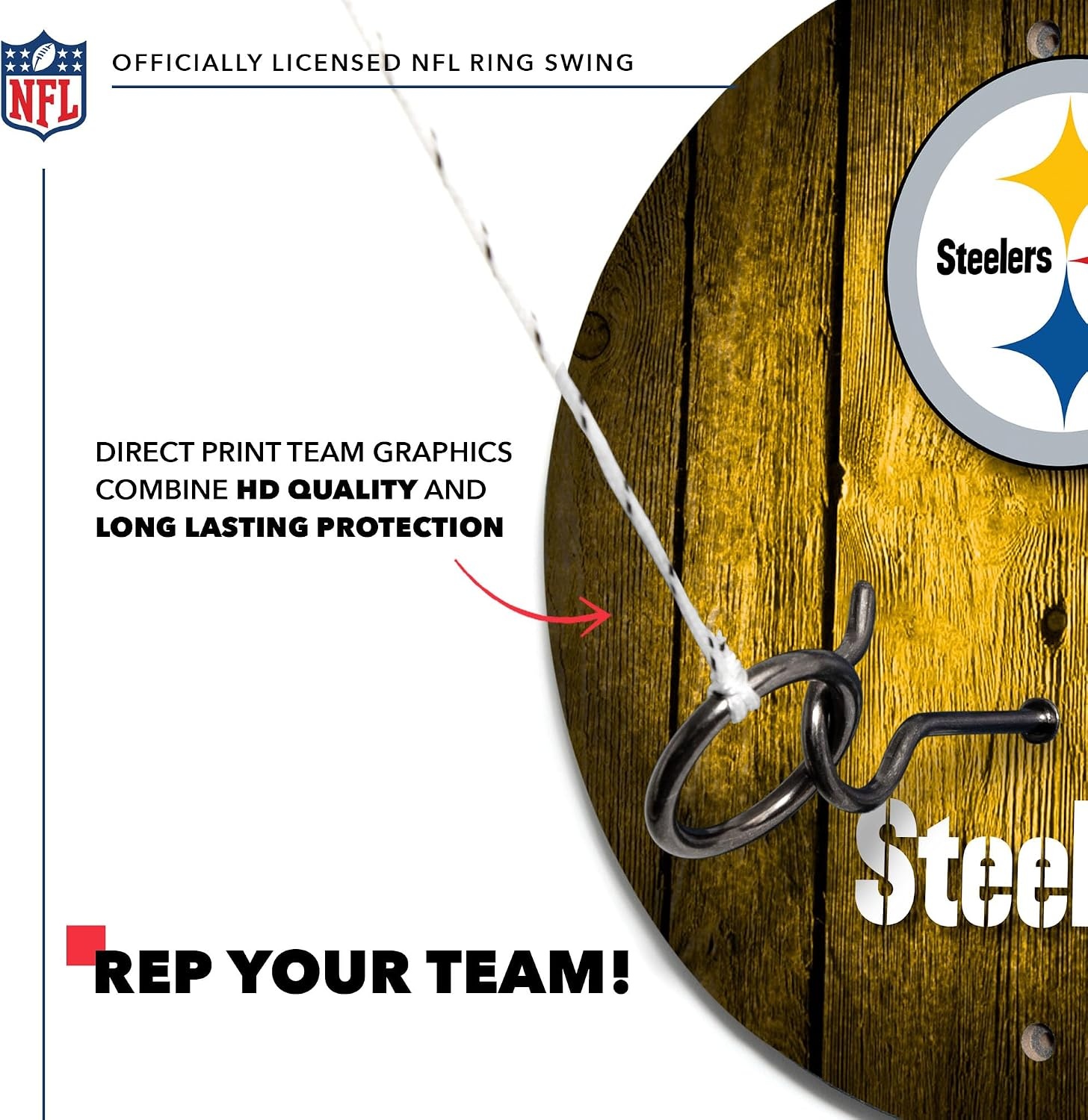 Solid Wood NFL Hook & Ring Toss Set with Direct Print HD Team Graphics – Easy Hang Hook and Ring Toss Target – Great Gift for Any Football Fan  Ring Toss Family Game for a Game Room(Pittsburgh Steelers)