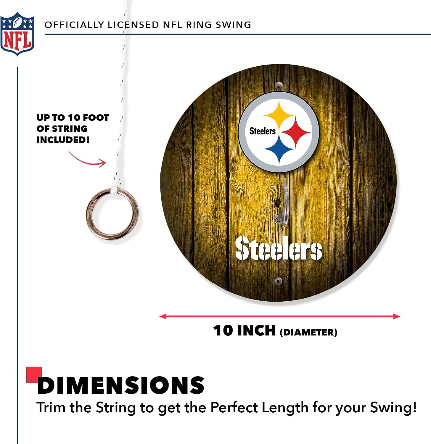 Solid Wood NFL Hook & Ring Toss Set with Direct Print HD Team Graphics – Easy Hang Hook and Ring Toss Target – Great Gift for Any Football Fan  Ring Toss Family Game for a Game Room(Pittsburgh Steelers)