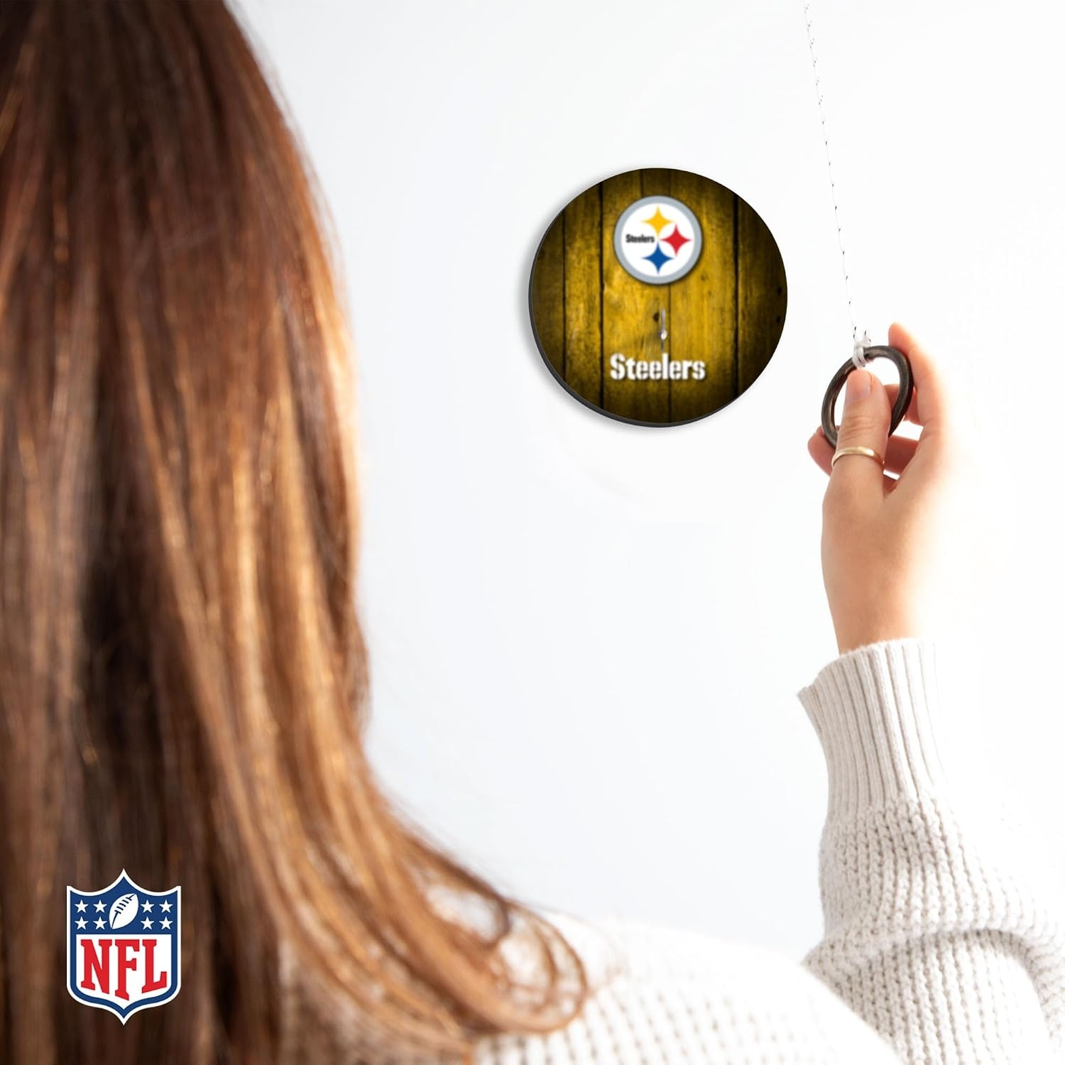 Solid Wood NFL Hook & Ring Toss Set with Direct Print HD Team Graphics – Easy Hang Hook and Ring Toss Target – Great Gift for Any Football Fan  Ring Toss Family Game for a Game Room(Pittsburgh Steelers)
