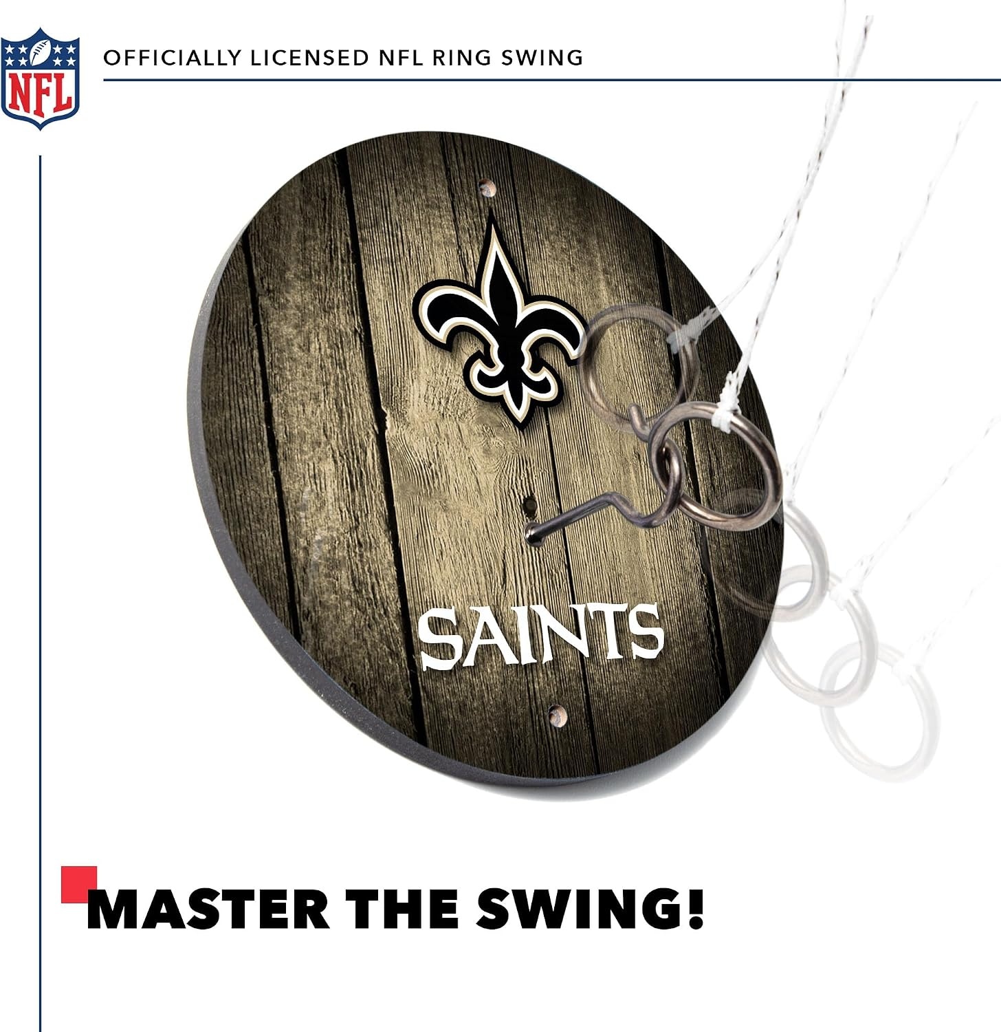 Solid Wood NFL Hook & Ring Toss Set with Direct Print HD Team Graphics – Easy Hang Hook and Ring Toss Target – Great Gift for Any Football Fan  Ring Toss Family Game for a Game Room(New Orleans Saints)