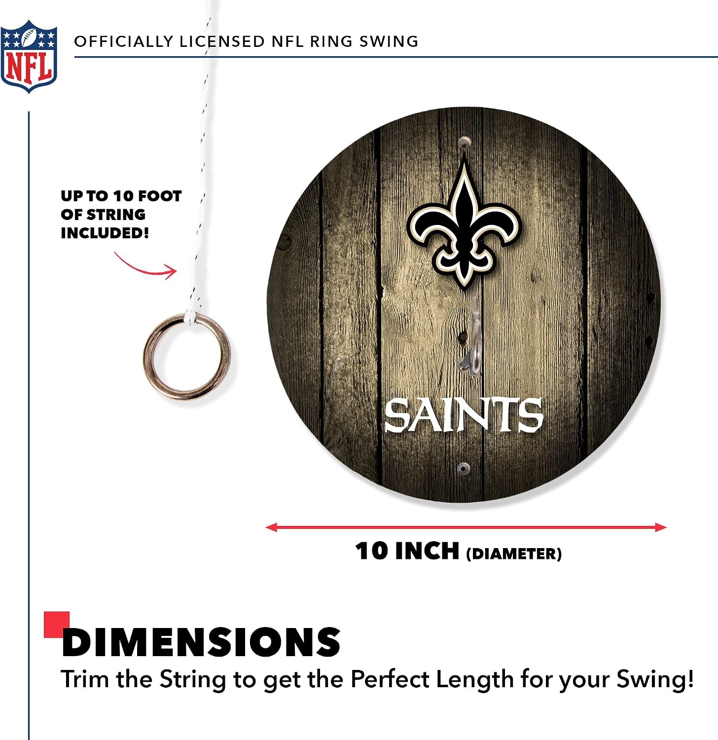 Solid Wood NFL Hook & Ring Toss Set with Direct Print HD Team Graphics – Easy Hang Hook and Ring Toss Target – Great Gift for Any Football Fan  Ring Toss Family Game for a Game Room(New Orleans Saints)