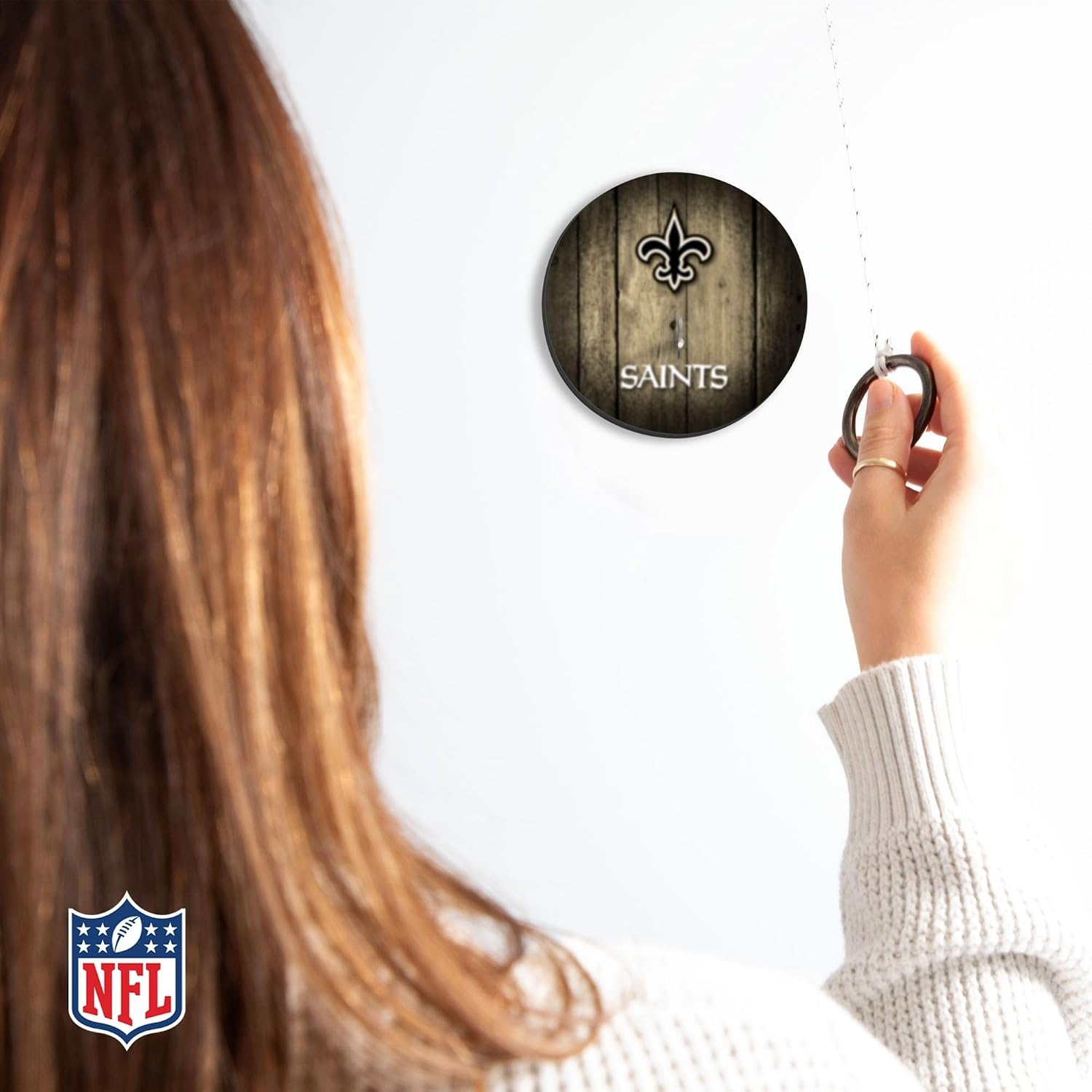 Solid Wood NFL Hook & Ring Toss Set with Direct Print HD Team Graphics – Easy Hang Hook and Ring Toss Target – Great Gift for Any Football Fan  Ring Toss Family Game for a Game Room(New Orleans Saints)