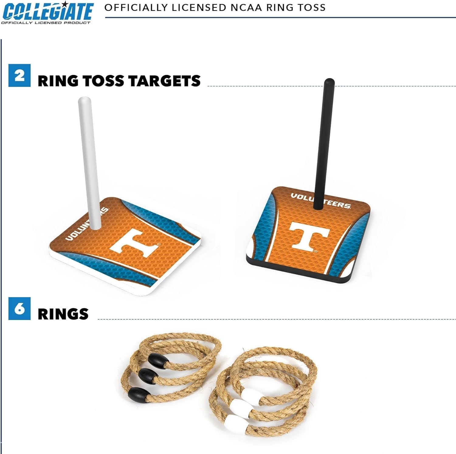 Wild Sports Solid Wood College Quoits Set with Direct Print HD Team Graphics – Tailgate Ring Toss Game – Great Gift for Any NCAA Fan  Ring Toss Outdoor Games for The Beach(Tennessee Volunteers)